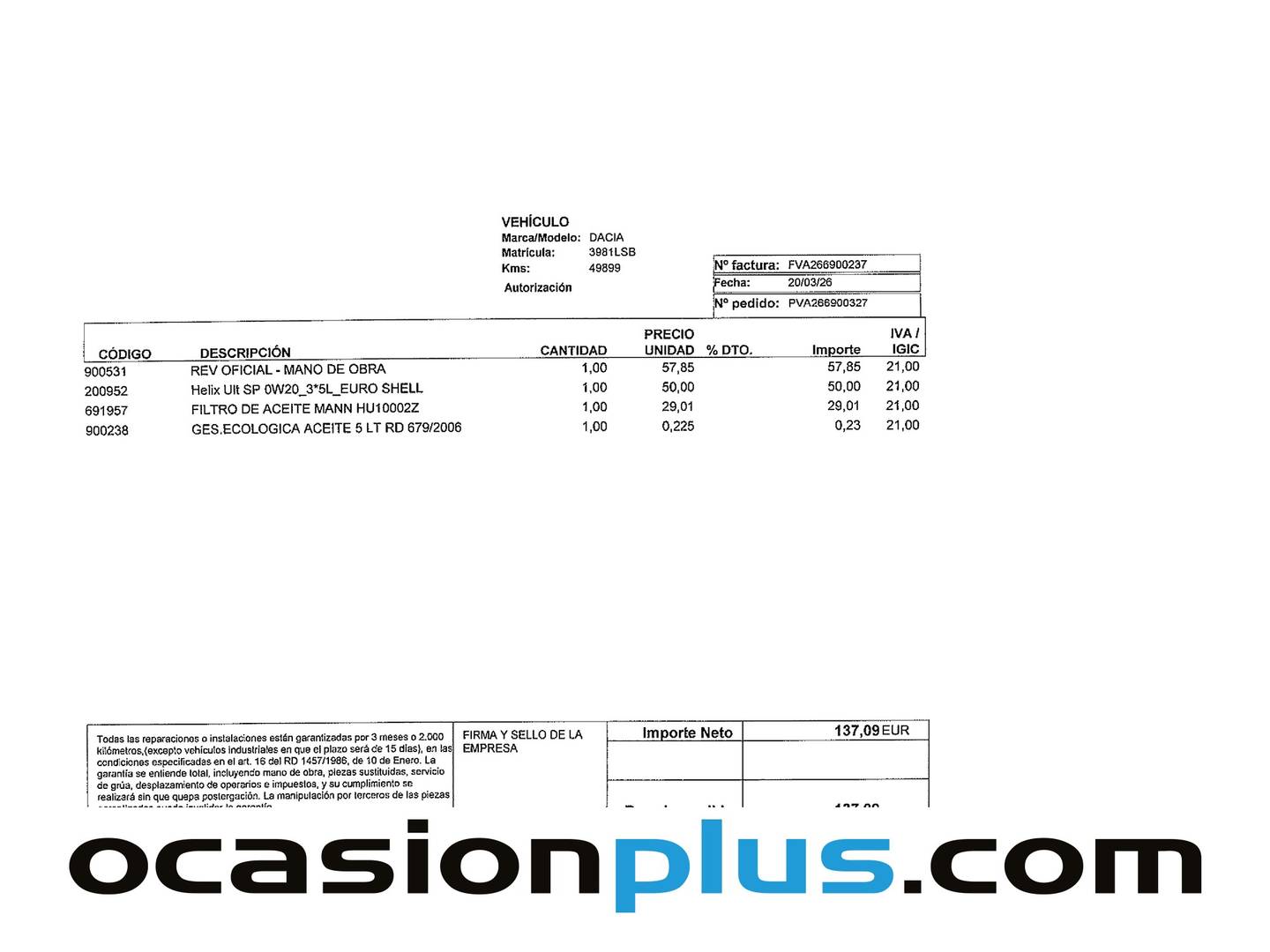 Foto del mantenimiento del Dacia Sandero Dacia Sandero Stepway Essential TCe (90 CV)