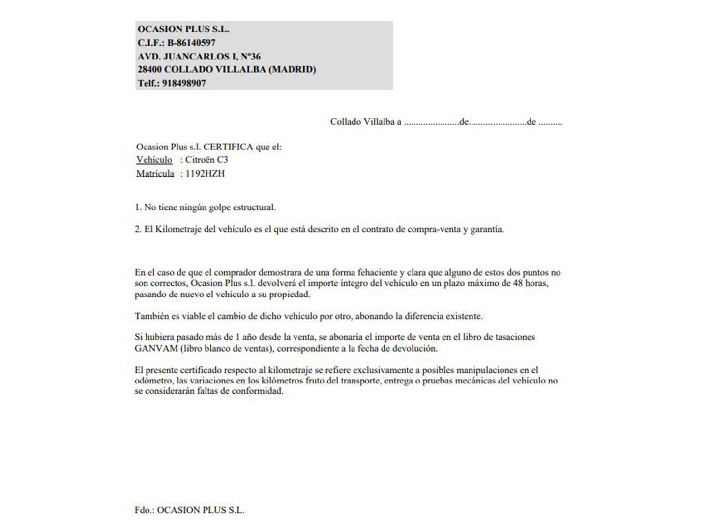 Foto del certificado del Citroën C3 Citroën C3 PureTech 68 Tonic (68 CV)