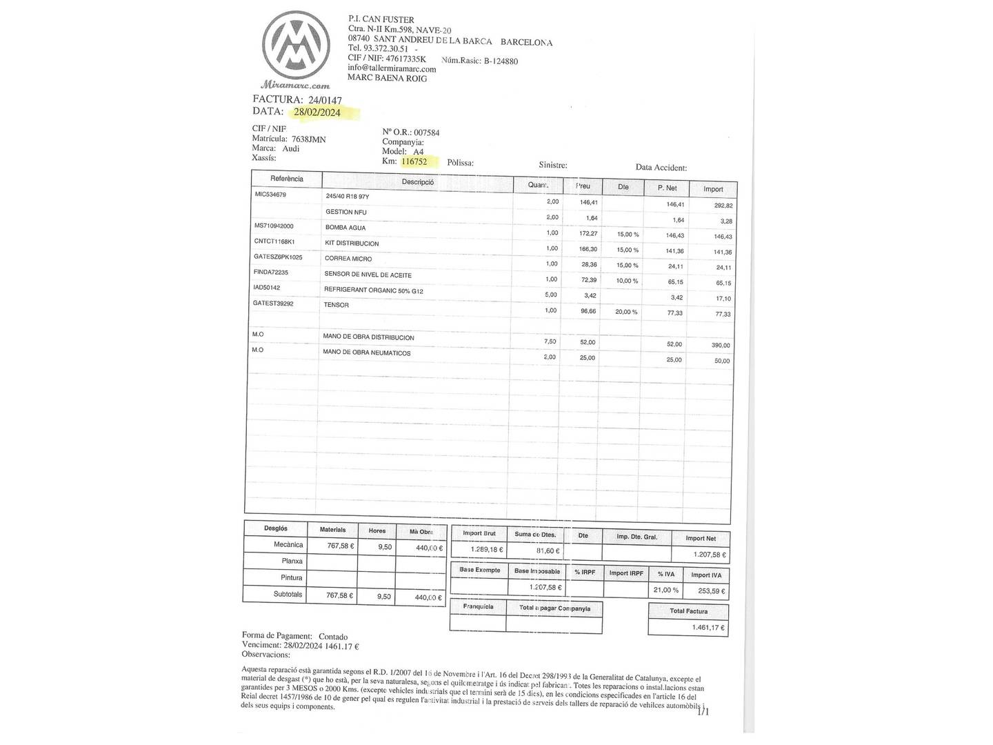 Foto del mantenimiento del Audi A4 Audi A4 sport edition 2.0 TDI (150 CV) Pack S Line