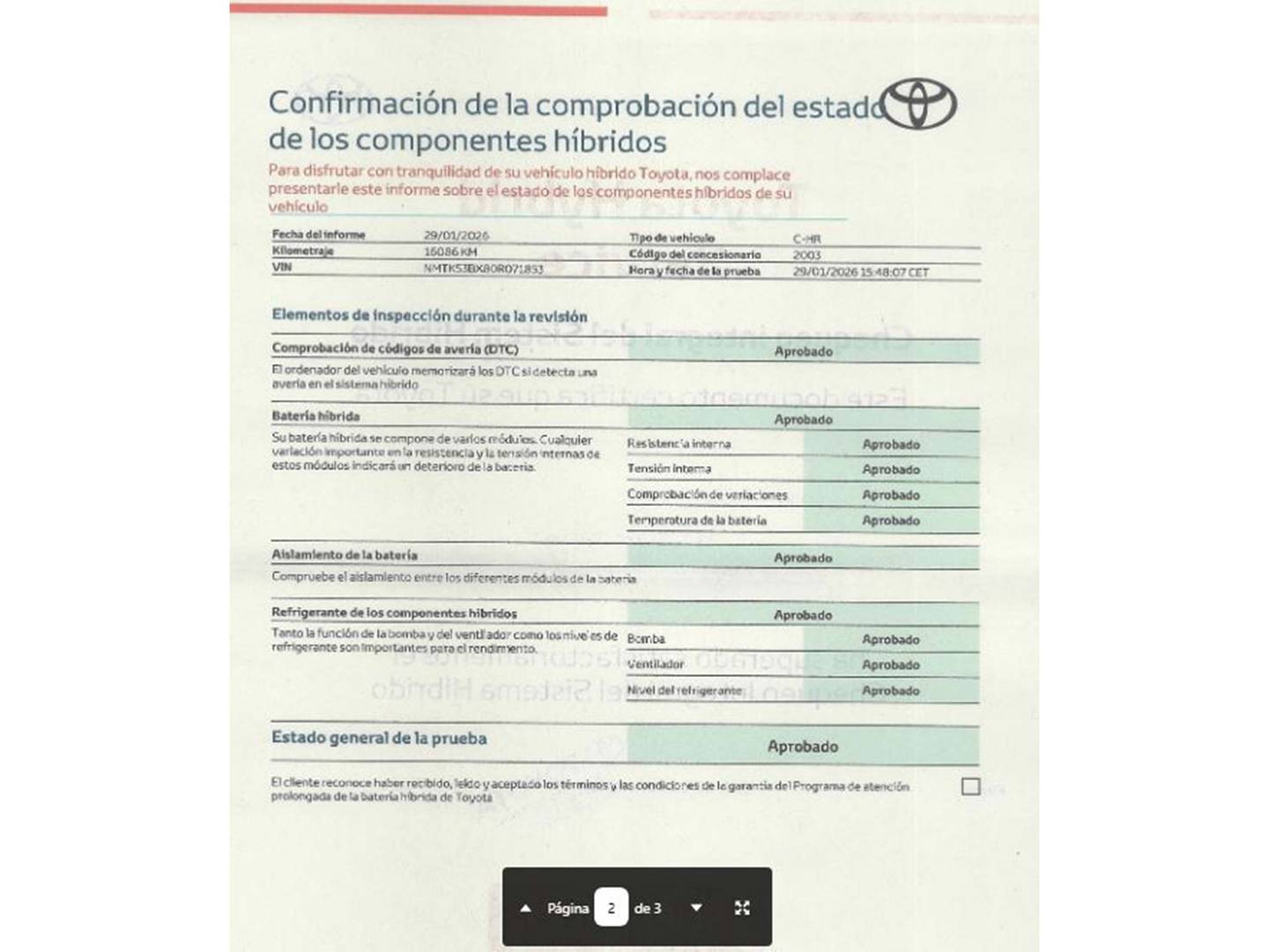 Foto del mantenimiento del Toyota C-HR Toyota C-HR 180H Advance (184 CV)