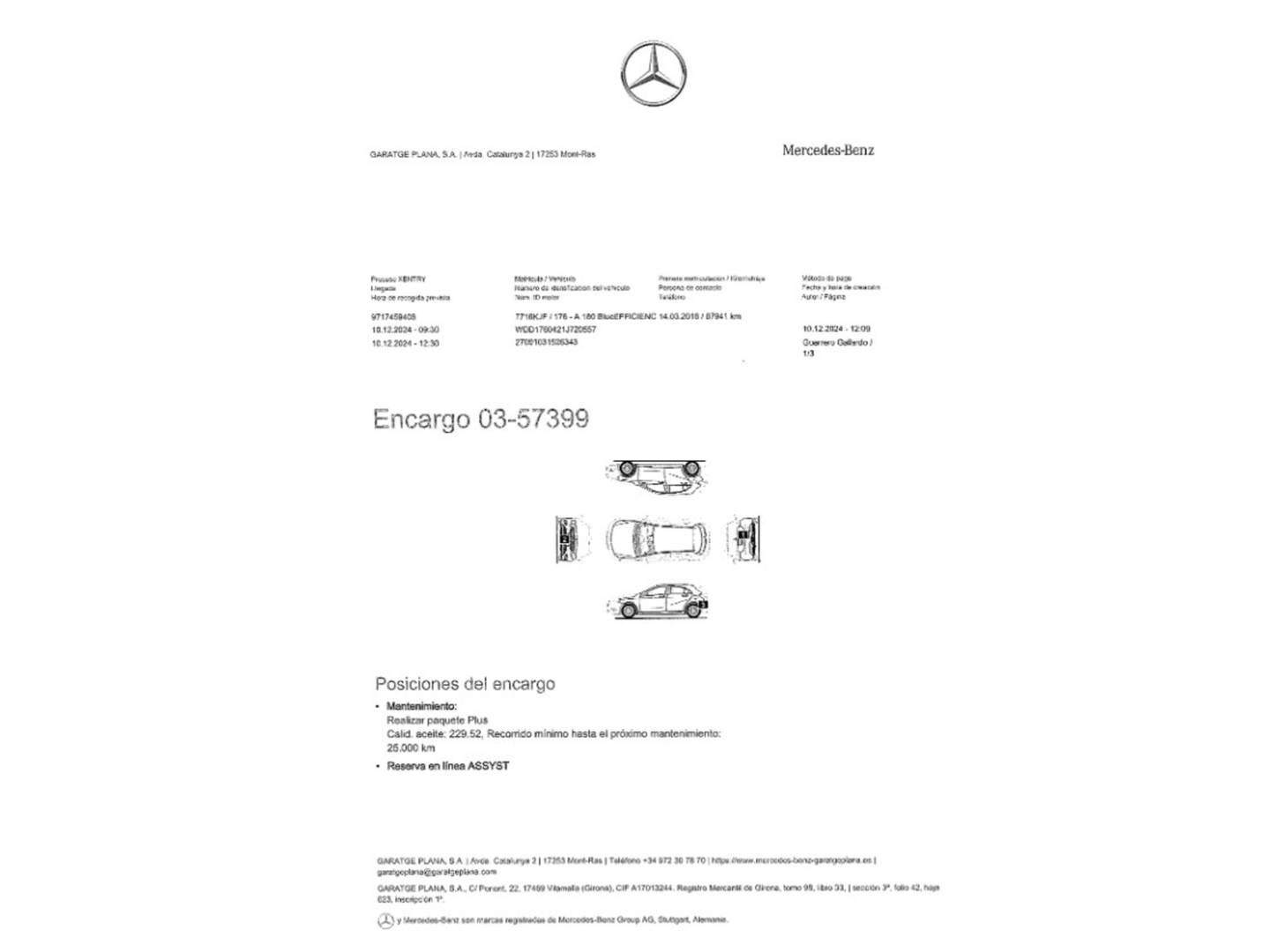 Foto del mantenimiento del Mercedes Clase A Mercedes-Benz Clase A A 180  (122 CV)