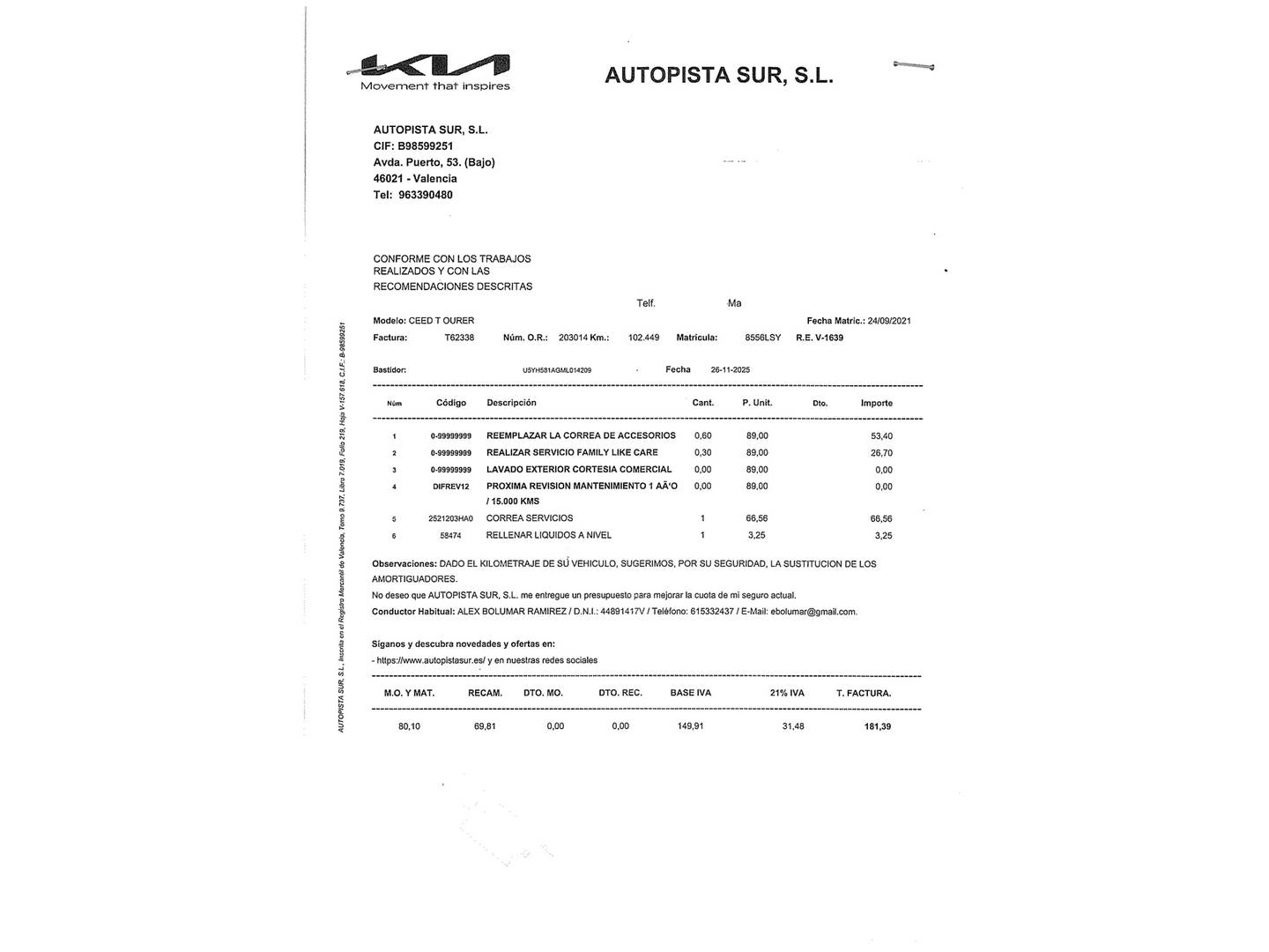 Foto del mantenimiento del KIA Ceed Tourer KIA Ceed Tourer 1.6 GDi PHEV eTech (141 CV)