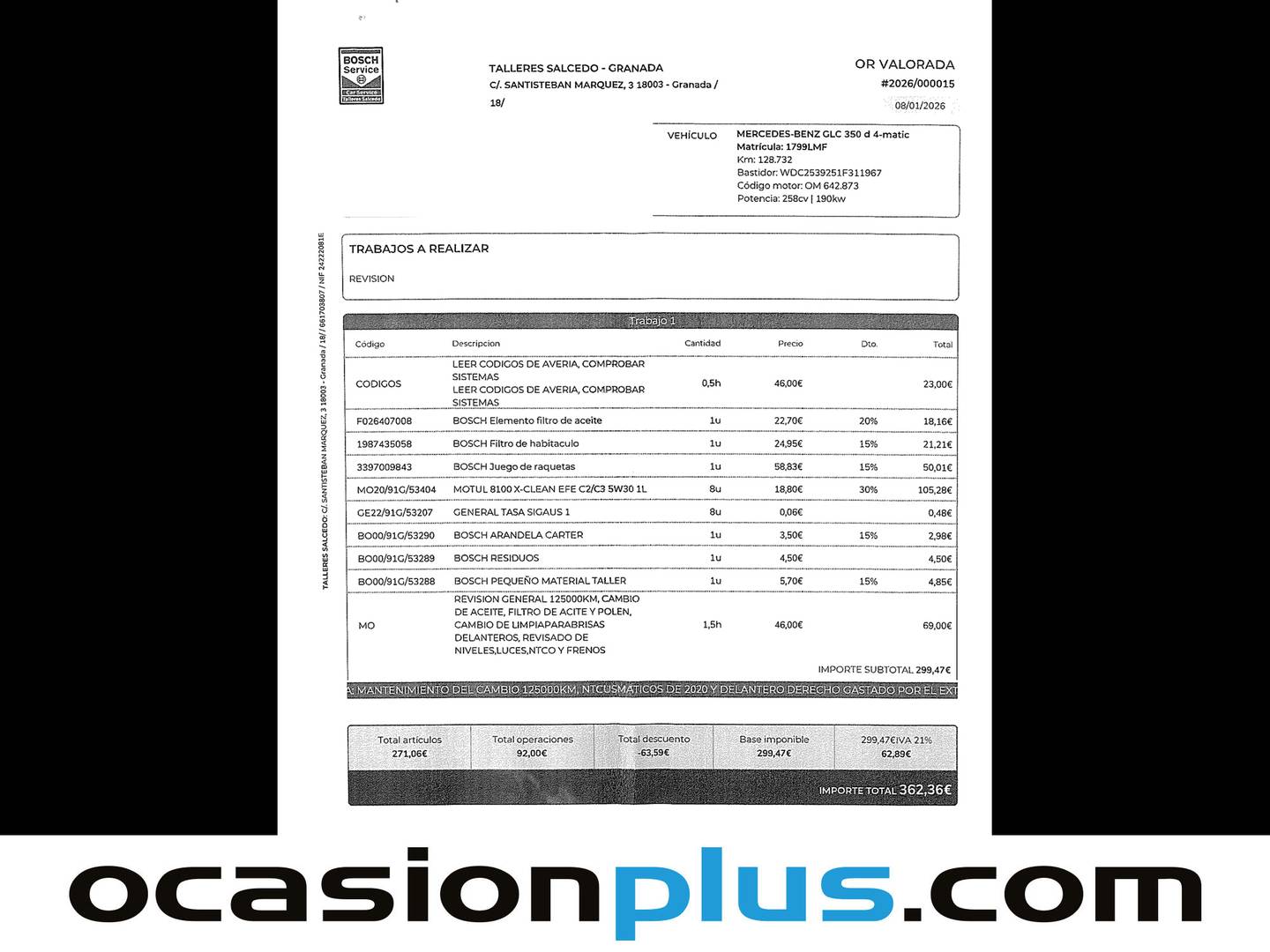 Foto del mantenimiento del Mercedes Clase GLC Mercedes GLC 350 d 4Matic (258 CV)