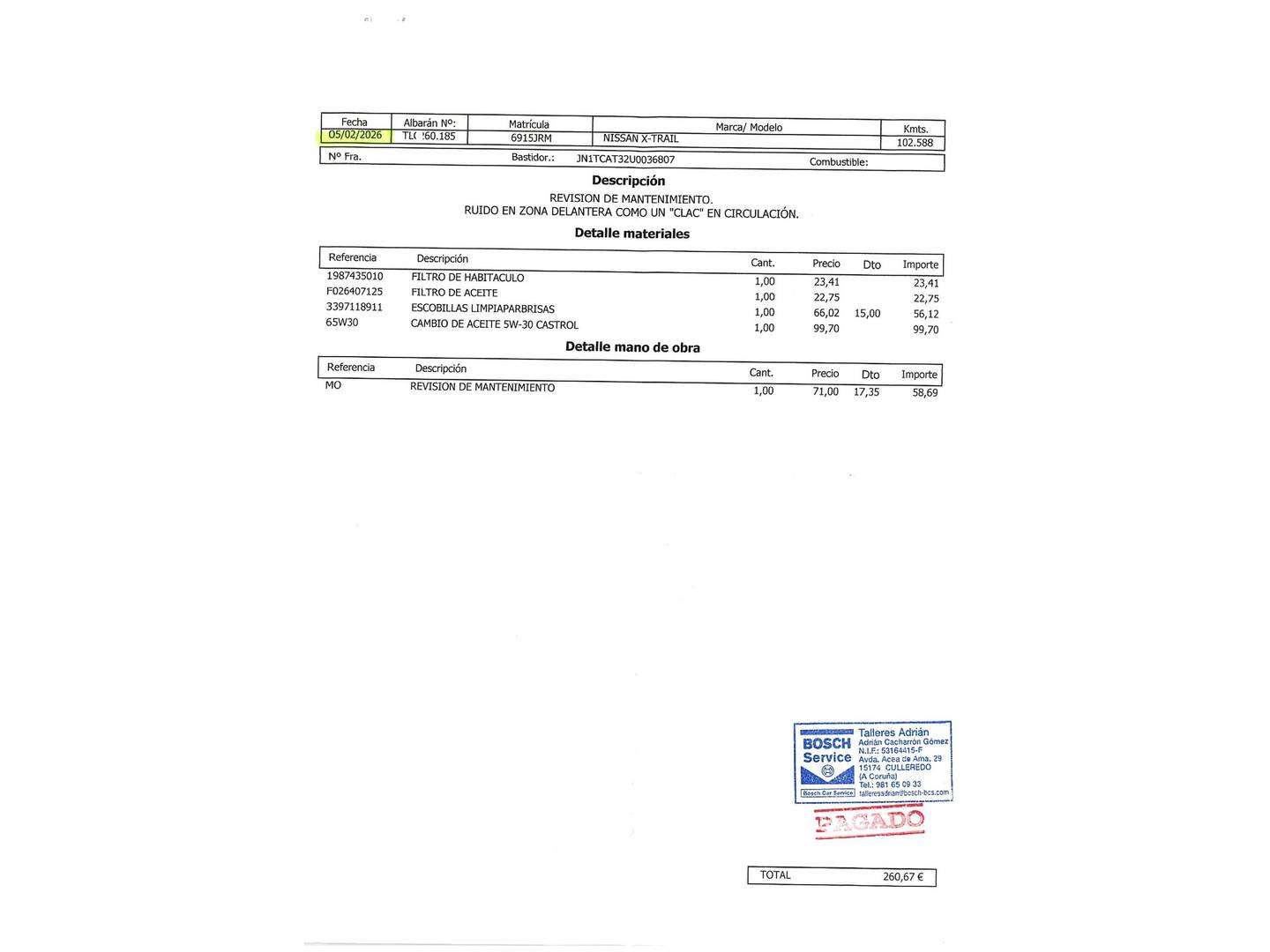 Foto del mantenimiento del Nissan X-TRAIL Nissan X-Trail 1.6 dCi 360 (130 CV)