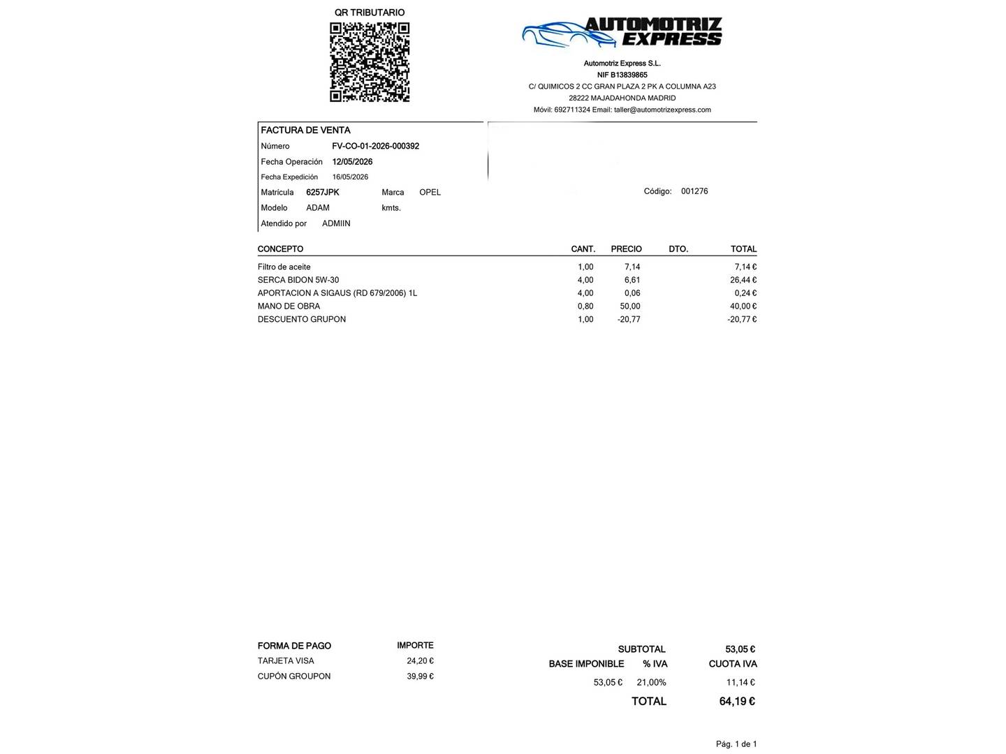 Foto del mantenimiento del Opel Adam Opel Adam 1.2 XEL JAM (70 CV)