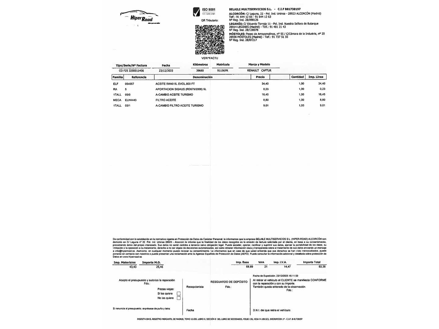 Foto del mantenimiento del Renault Captur Renault Captur Zen Energy TCe (90 CV)