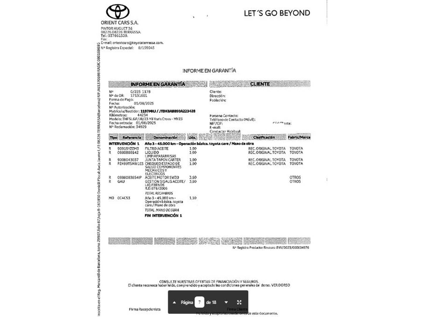 Foto del mantenimiento del Toyota Yaris Cross Toyota Yaris Cross 120H Active Tech (116 CV)