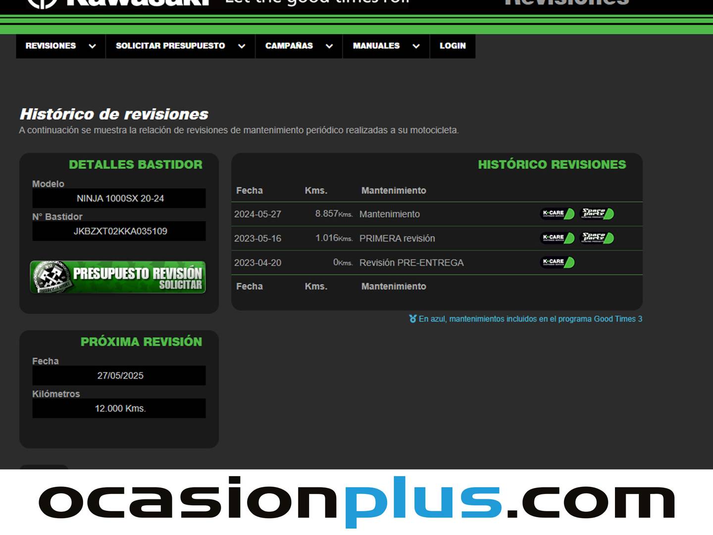 Foto del mantenimiento del Kawasaki Ninja 1000SX Kawasaki Ninja 1000SX (143 CV)