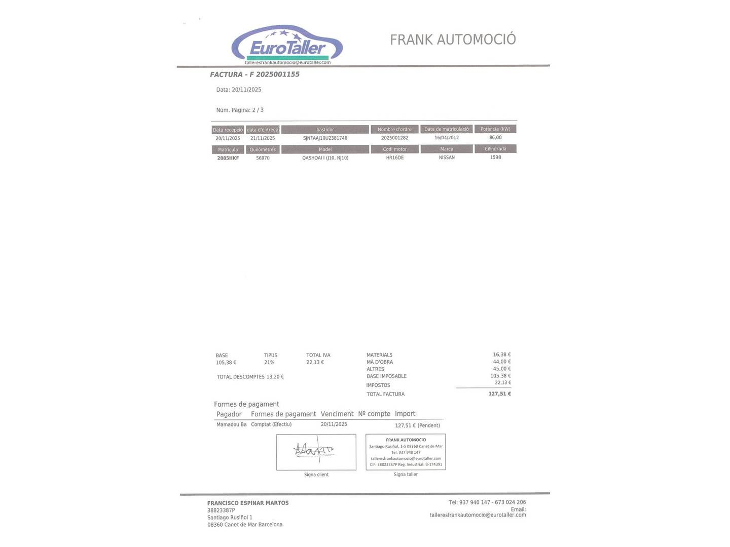 Foto del certificado del Nissan QASHQAI Nissan Qashqai 1.6 S&S Tekna Premium 4x2 (117 CV)