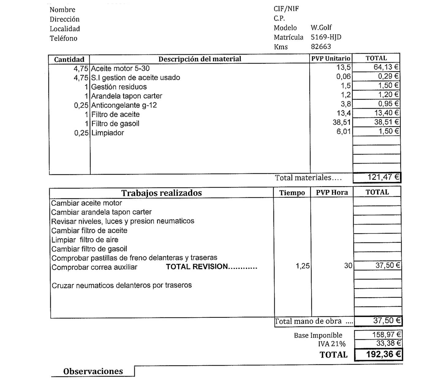 Foto del mantenimiento del Volkswagen Golf Volkswagen Golf Advance 1.6 TDI BMT (105 CV) DSG