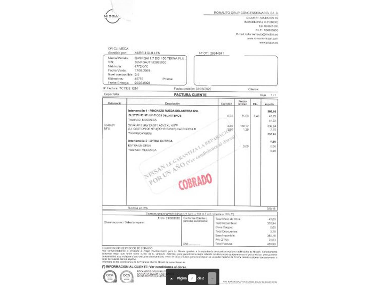 Foto del mantenimiento del Nissan QASHQAI Nissan Qashqai dCi 150 Tekna  (150 CV)