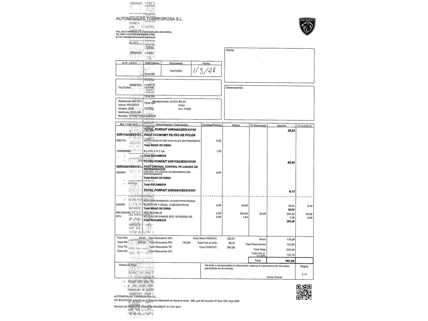 Foto del mantenimiento del Peugeot 3008 Peugeot 3008 BlueHDi 130 S&S Allure (130 CV)