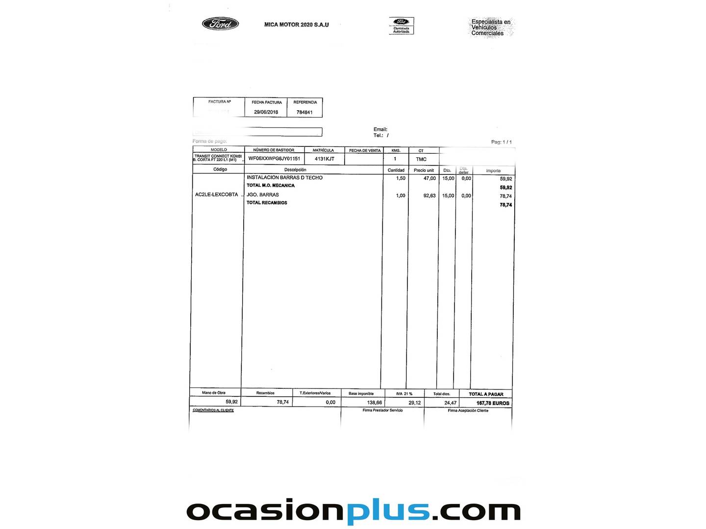 Foto del mantenimiento del Ford Transit Connect Ford Transit Connect Kombi 1.5 TDCI Trend 220 L1 (100 CV)