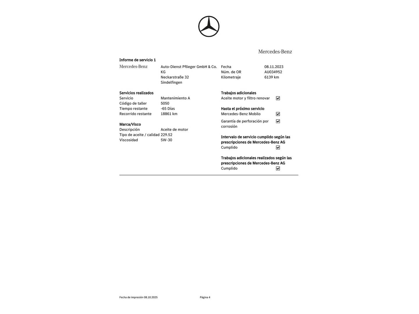 Foto del mantenimiento del Mercedes CLA Mercedes CLA Shooting Brake 180 (136 CV)
