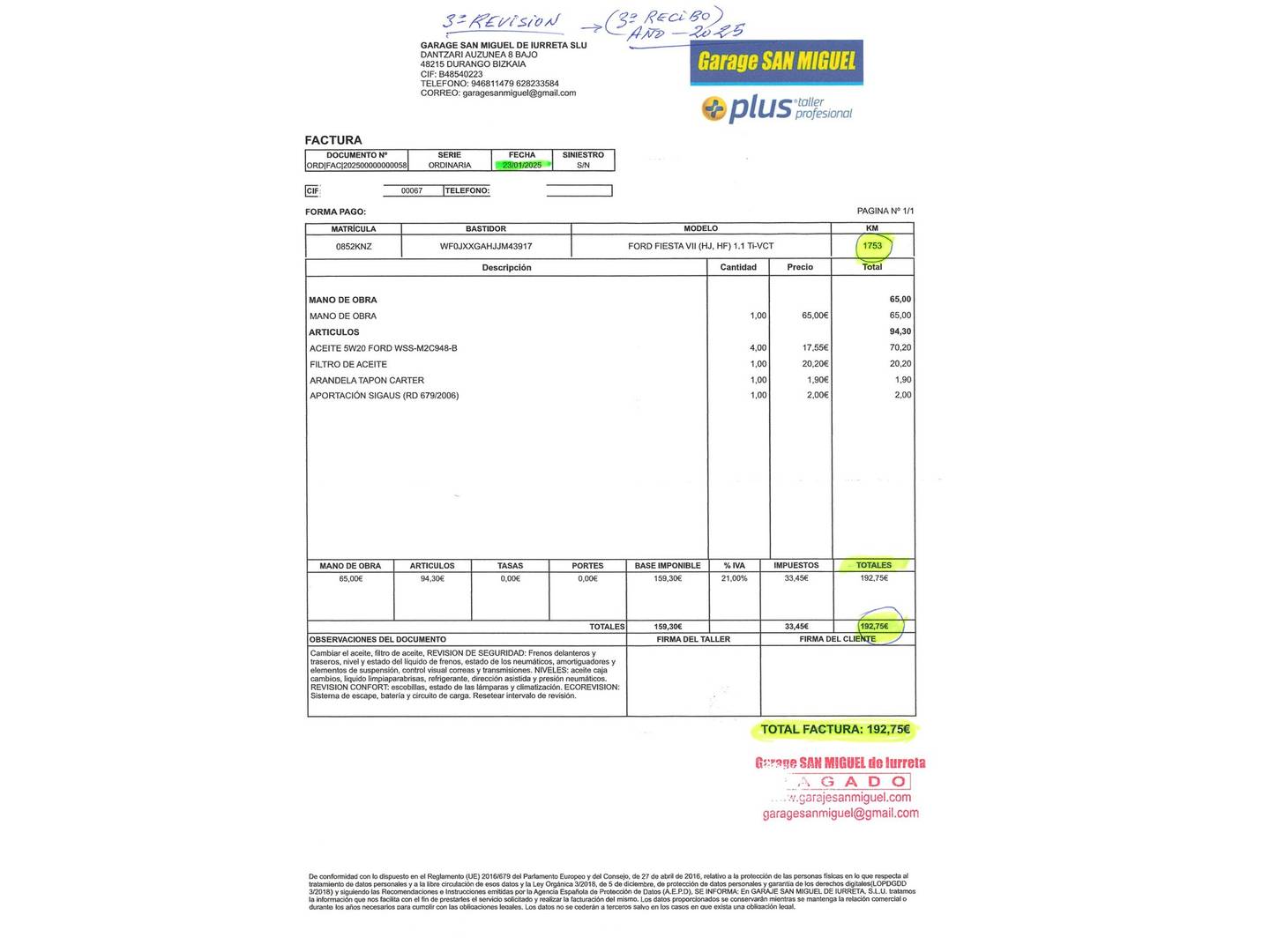 Foto del mantenimiento del Ford Fiesta Ford Fiesta 1.1 Ti-VCT Trend+ (85 CV)