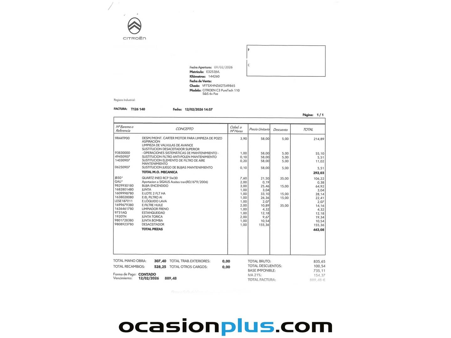 Foto del mantenimiento del Citroën C3 Citroën C3 PureTech 110 S&S Shine (110 CV)