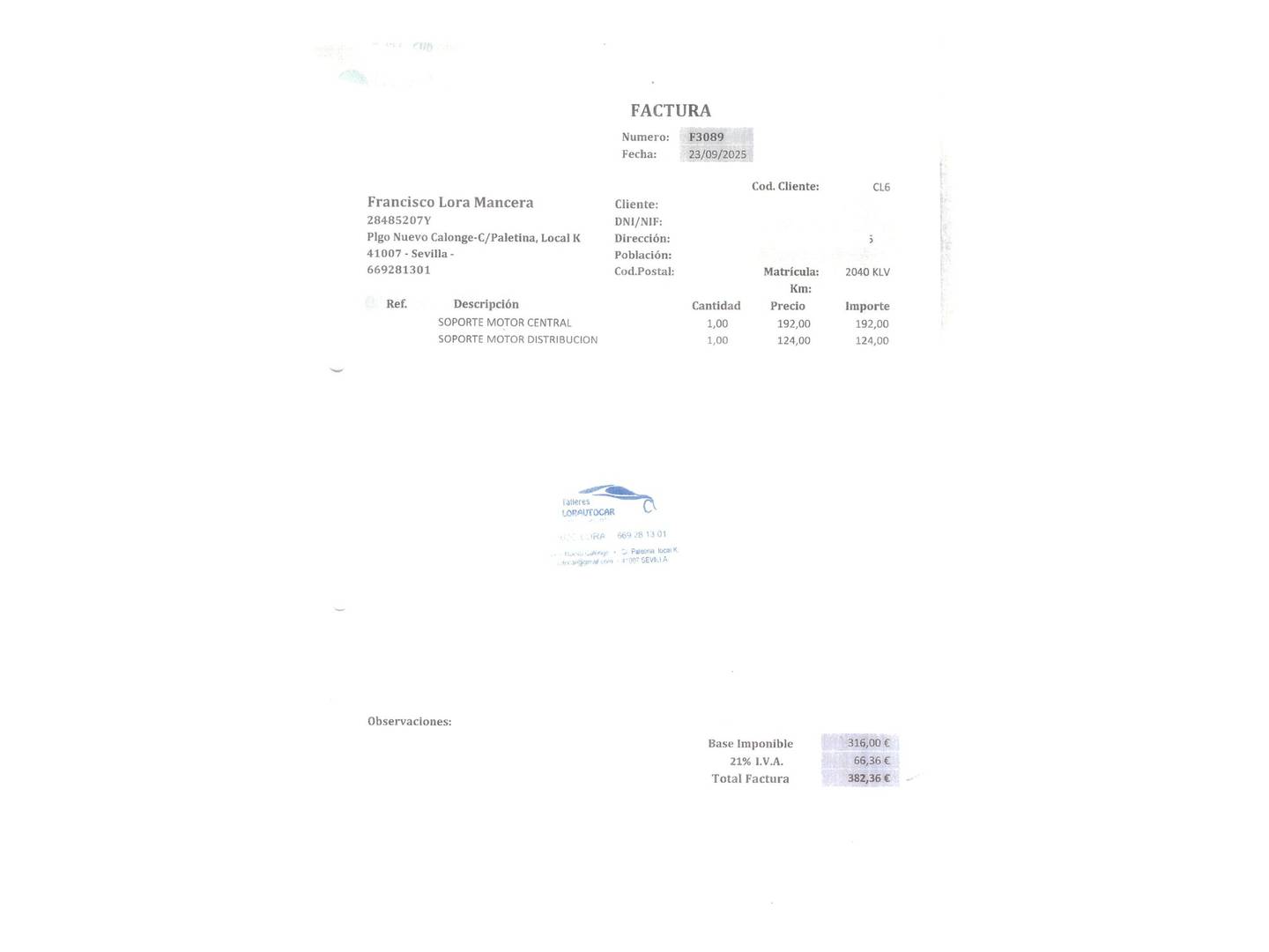 Foto del mantenimiento del Mercedes Citan Mercedes Citan 108 CDI Largo (75 CV)