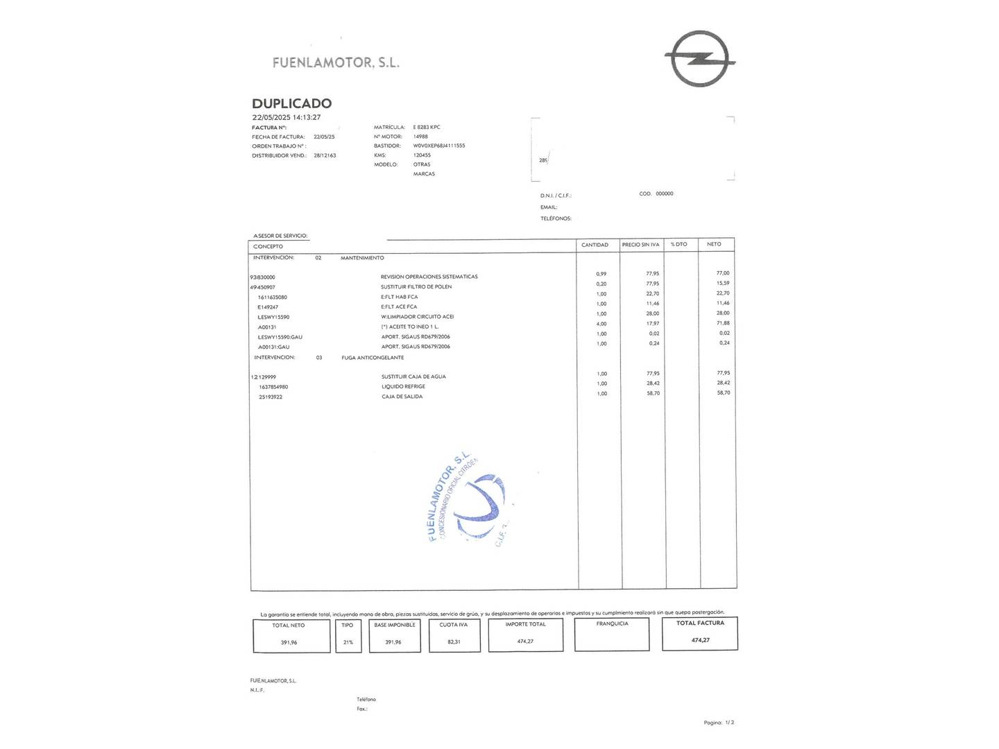 Foto del mantenimiento del Opel Corsa Opel Corsa 1.4 Turbo S&S Selective (100 CV)