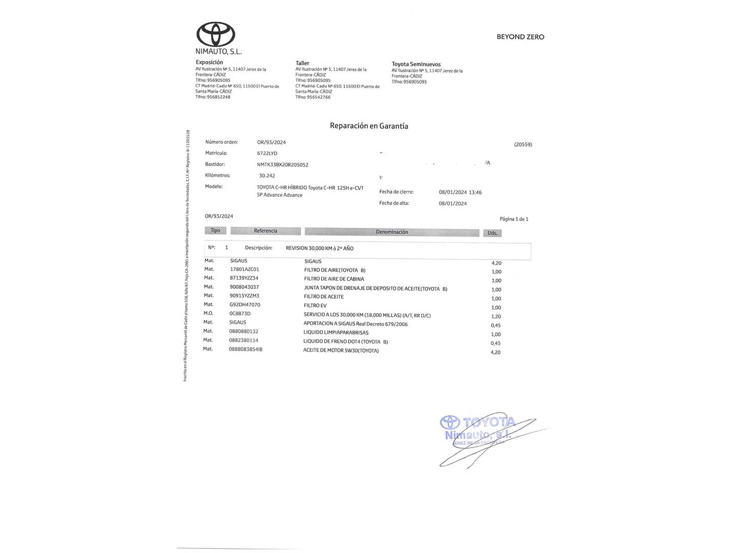 Foto del mantenimiento del Toyota C-HR Toyota C-HR 1.8 125H Advance (122 CV)