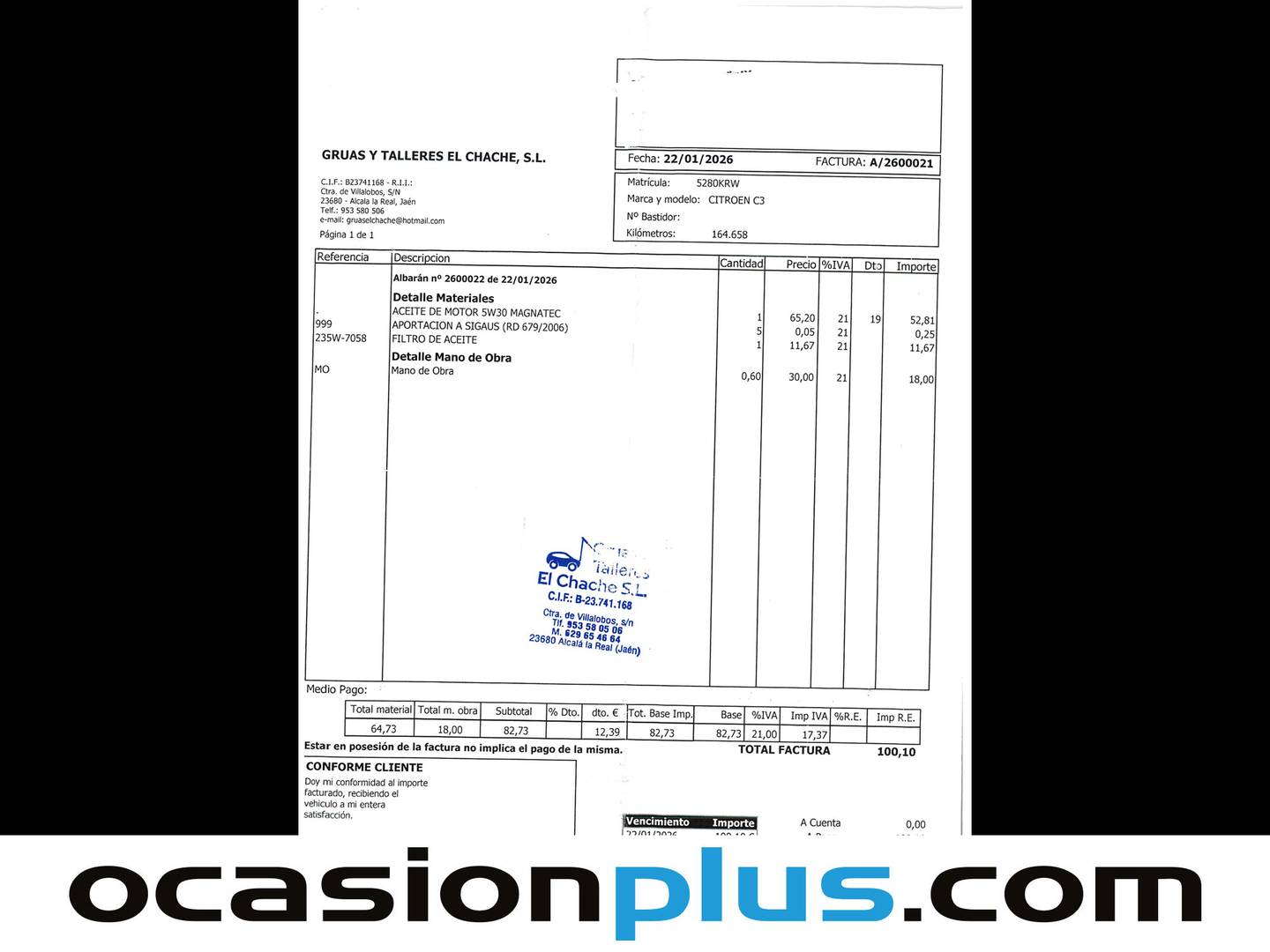 Foto del mantenimiento del Citroën C3 Aircross Citroën C3 Aircross PureTech 130 S&S Rip Curl (131 CV)
