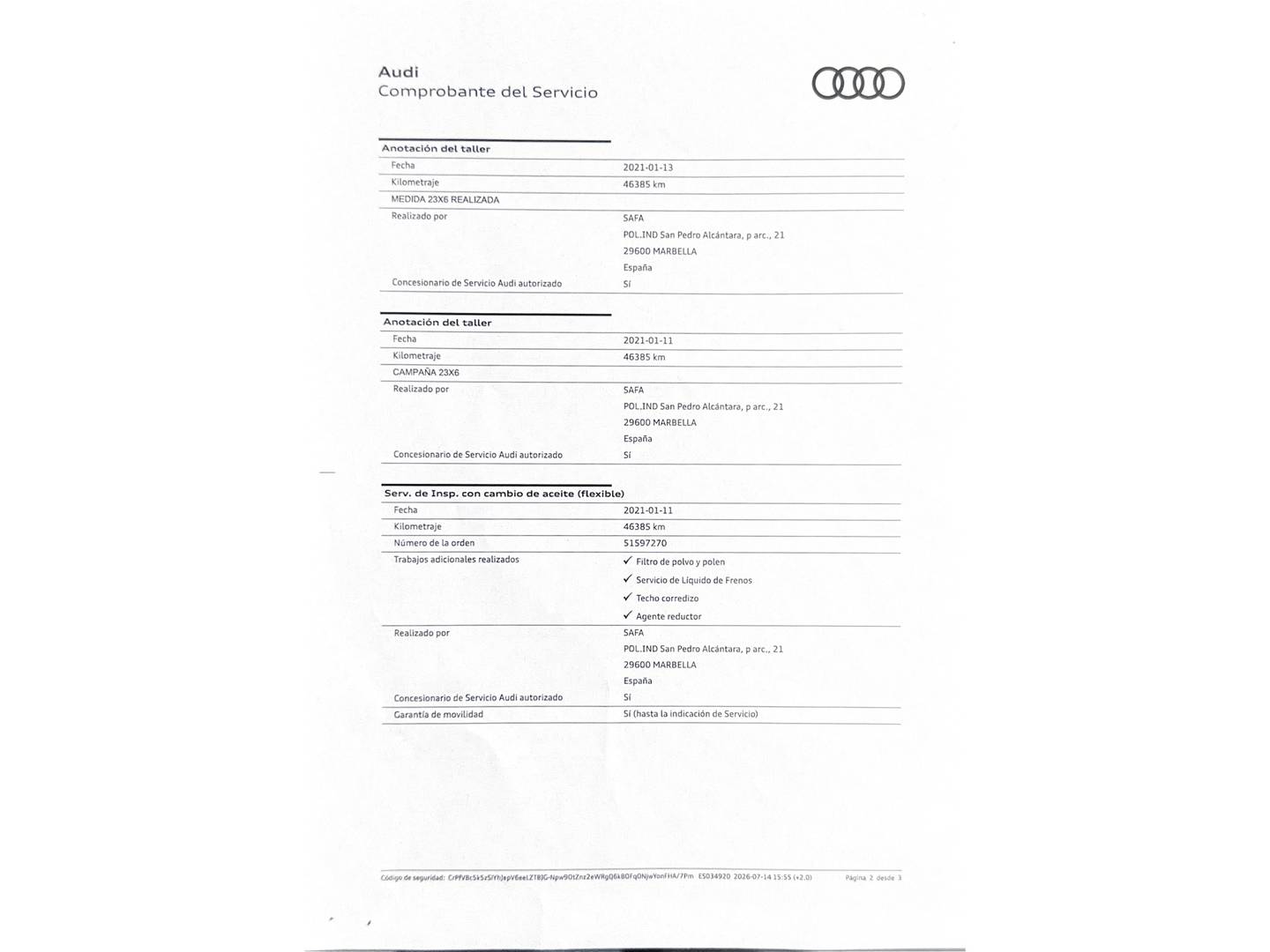 Foto del mantenimiento del Audi Q7 Audi Q7 Sport 3.0 TDI quattro (272 CV) tiptronic Pack S-Line 7 Plazas