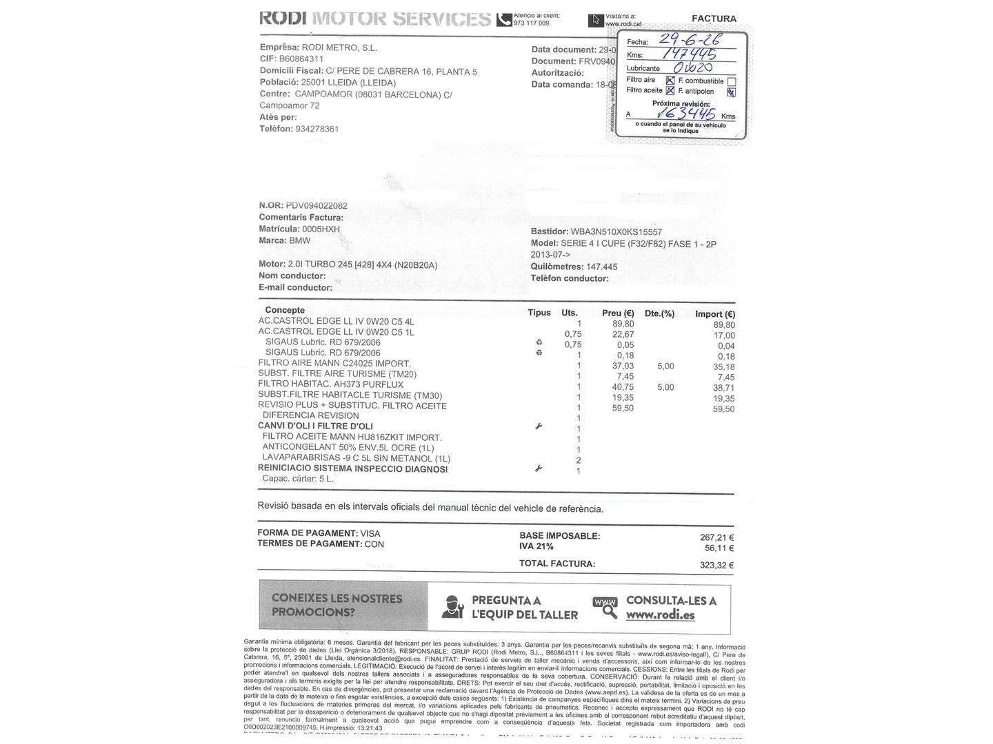 Foto del mantenimiento del BMW Serie 4 BMW Serie 4 428i xDrive Coupe (245 CV) Paquete M