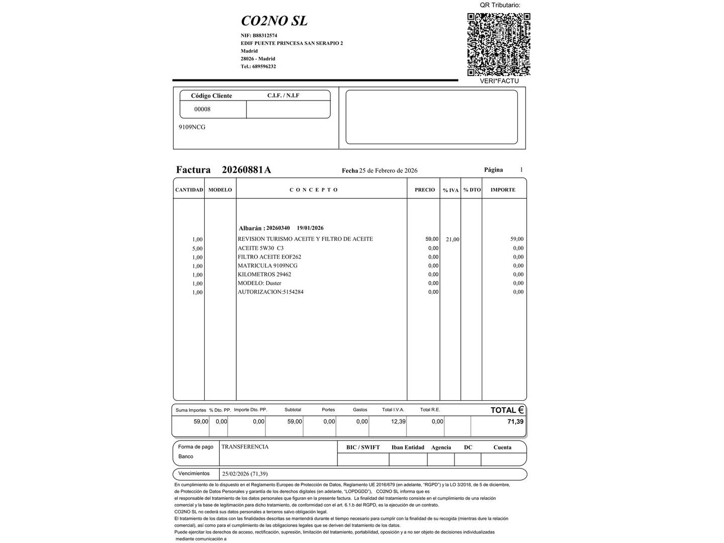 Foto del mantenimiento del Dacia Duster Dacia Duster Journey TCE 48v 4X2 (130 CV)