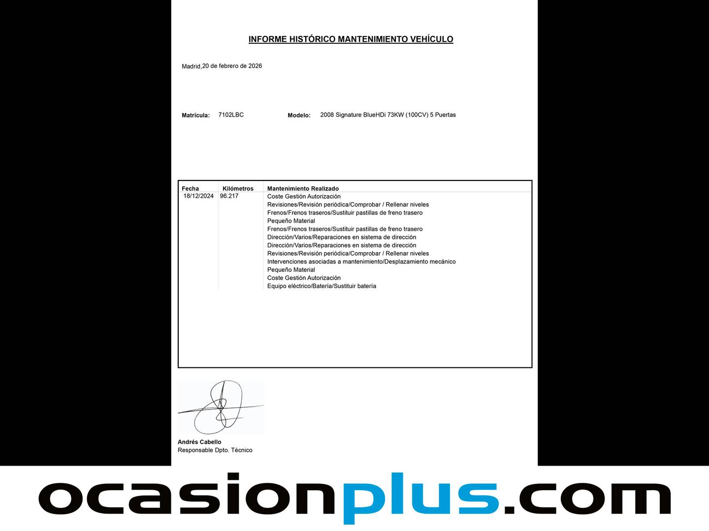 Foto del mantenimiento del Peugeot 2008 Peugeot 2008 BlueHDi 100 Signature (100 CV)