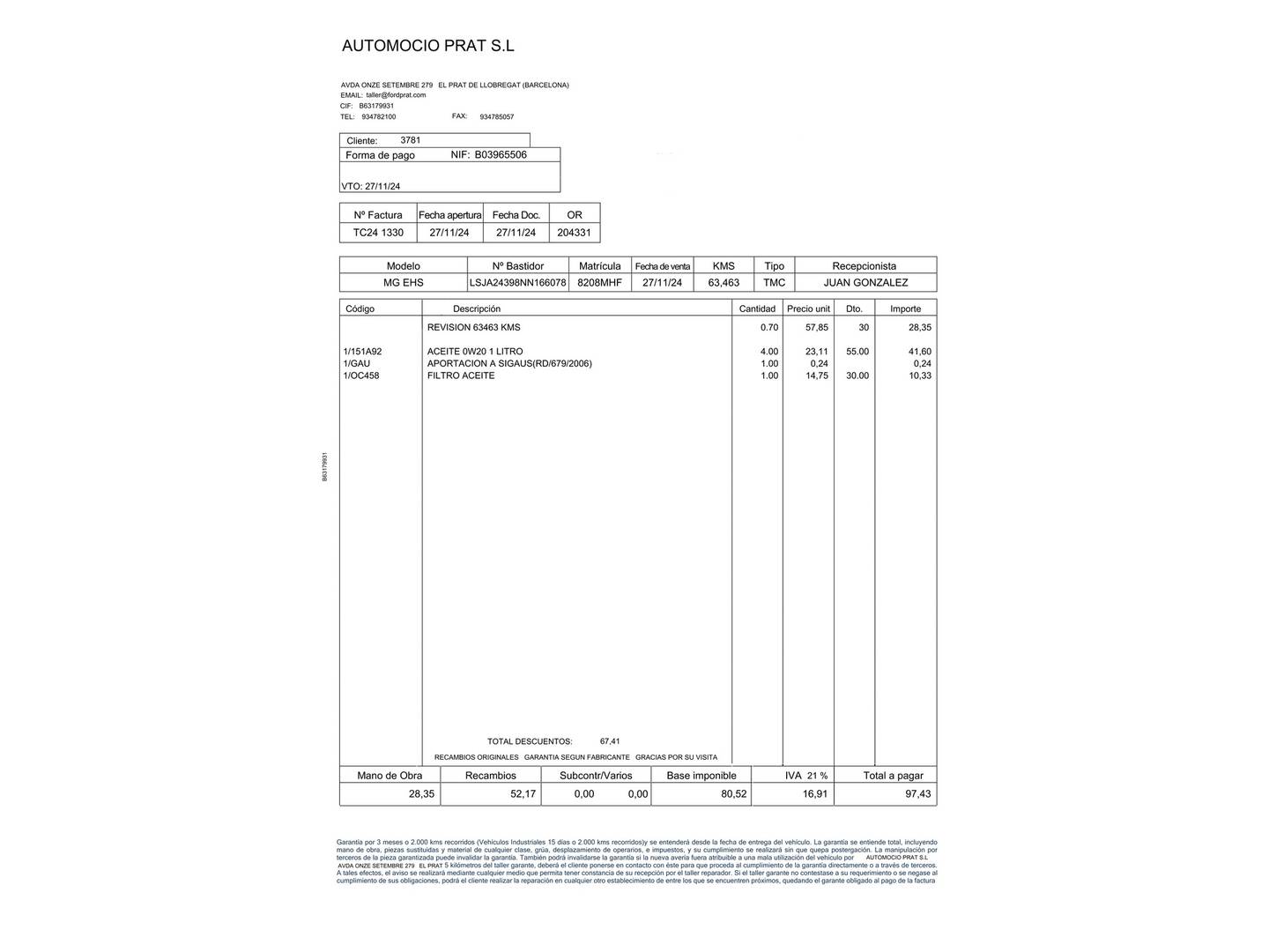 Foto del mantenimiento del MG eHS MG eHS 1.5 T-GDI PHEV Luxury (258 CV)