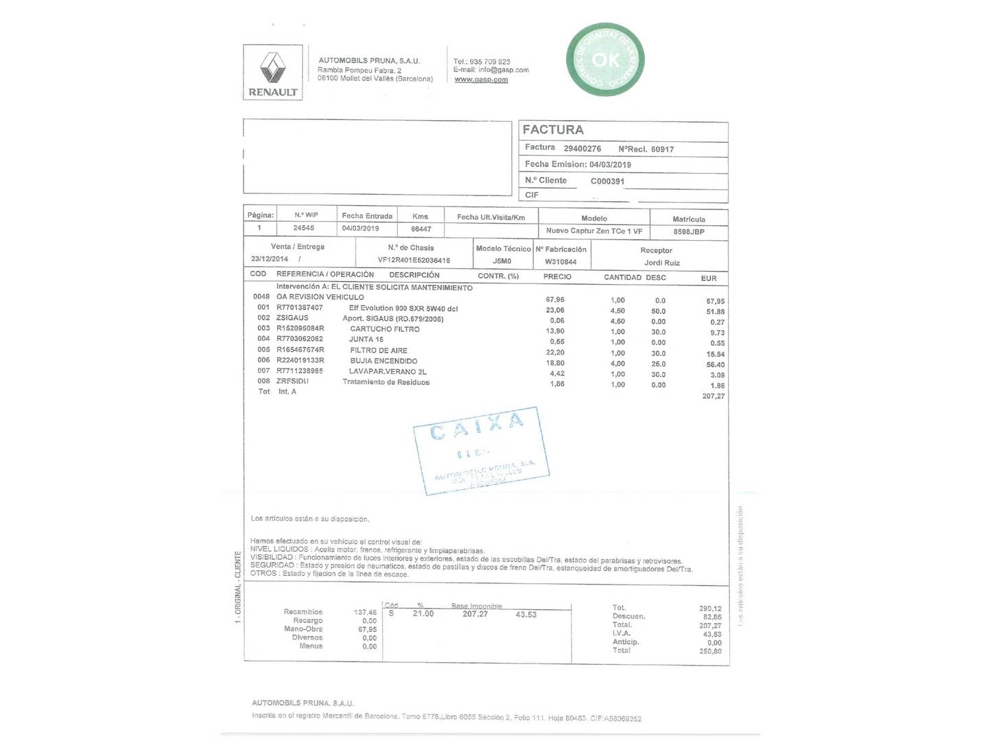 Foto del mantenimiento del Renault Captur Renault Captur Zen Energy TCe (120 CV) EDC