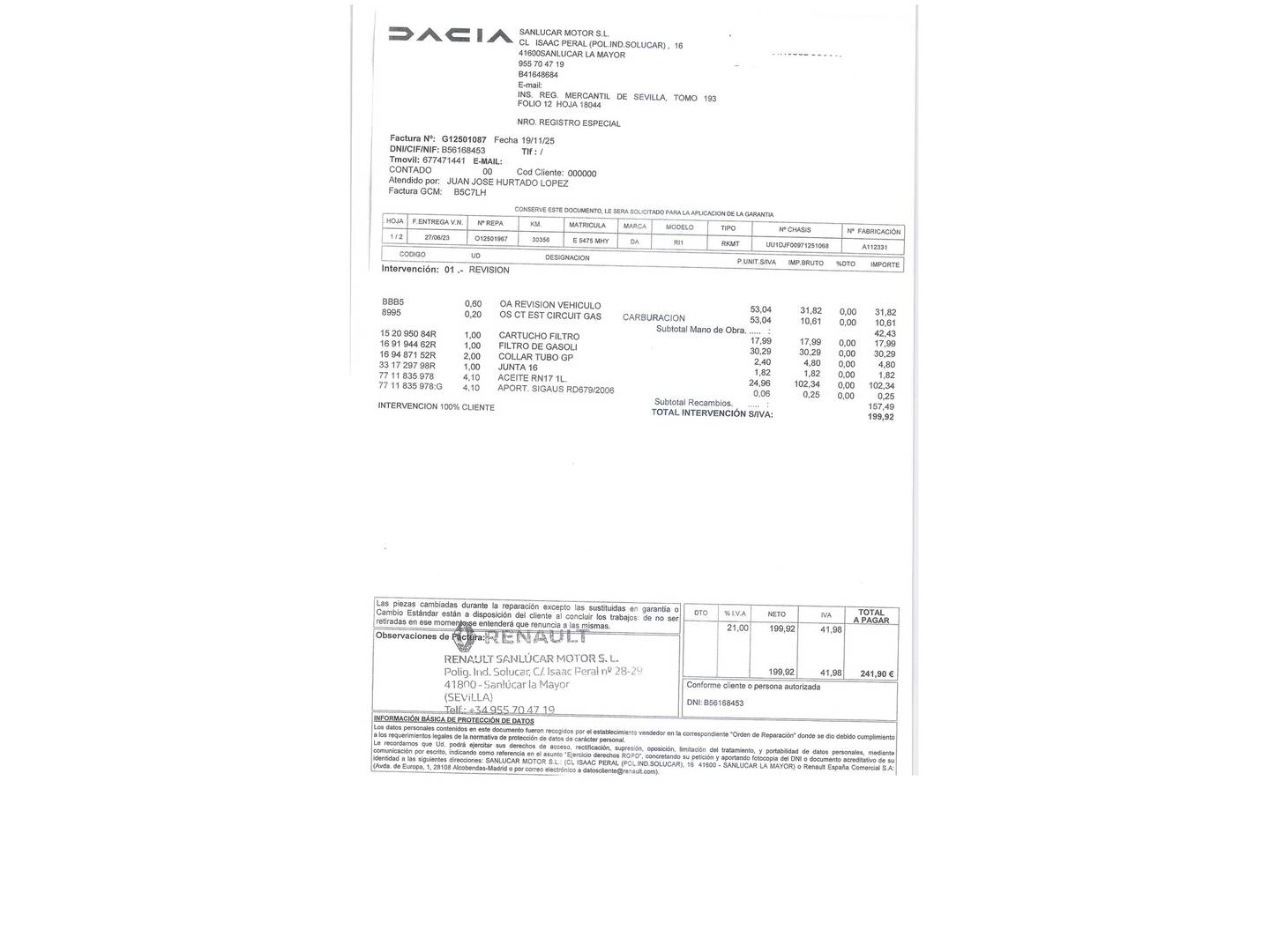 Foto del mantenimiento del Dacia Jogger Dacia Jogger Extreme Go ECO-G (100 CV)
