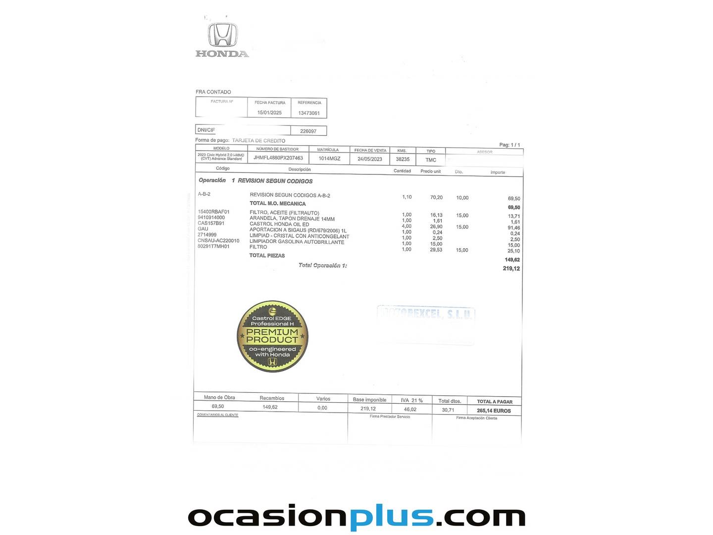 Foto del mantenimiento del Honda Civic Honda Civic 2.0 i-MMD Advance CVT (184 CV)