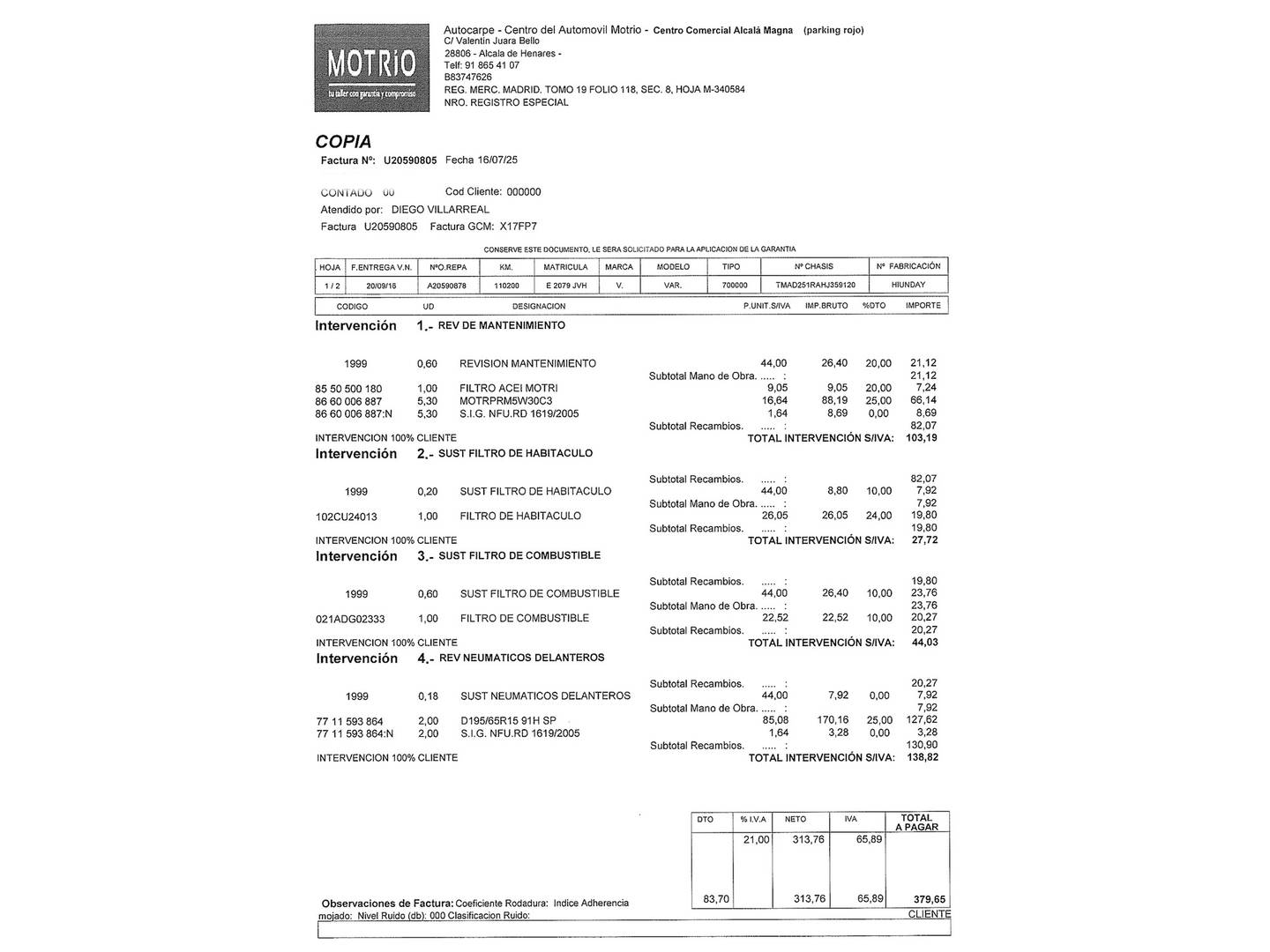 Foto del mantenimiento del Hyundai i30 Hyundai i30 1.4 CRDI 25 Aniversario (90 CV)