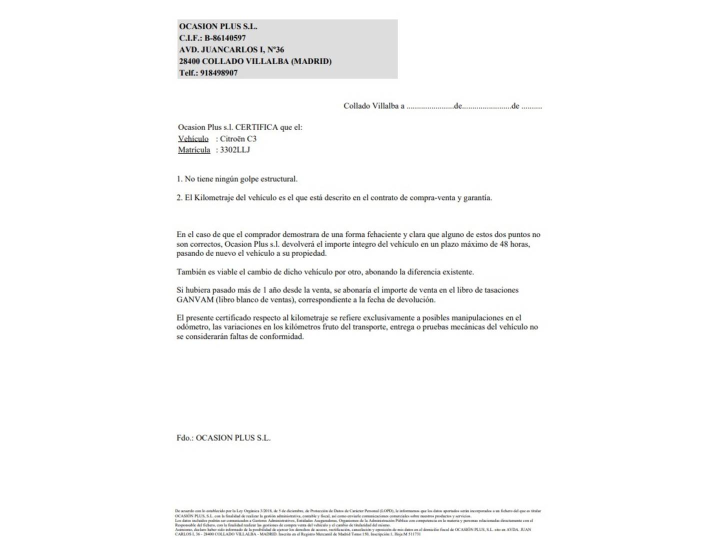Foto del certificado del Citroën C3 Citroën C3 PureTech 82 C-Series (83 CV)