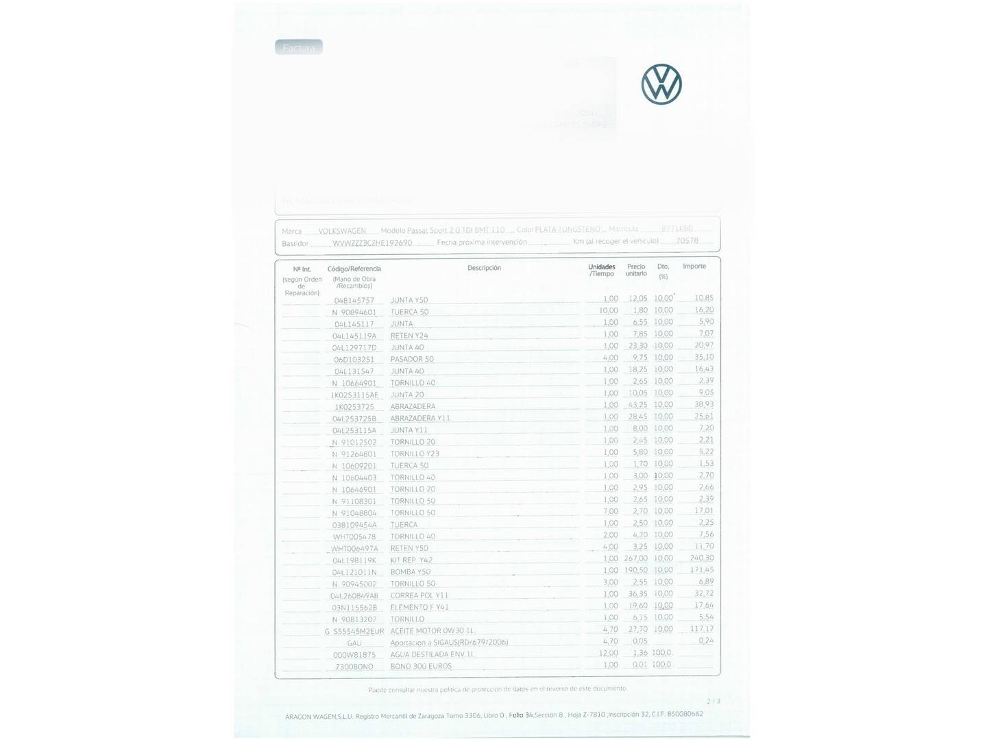 Foto del mantenimiento del Volkswagen Passat Volkswagen Passat Sport 2.0 TDI BMT (150 CV)