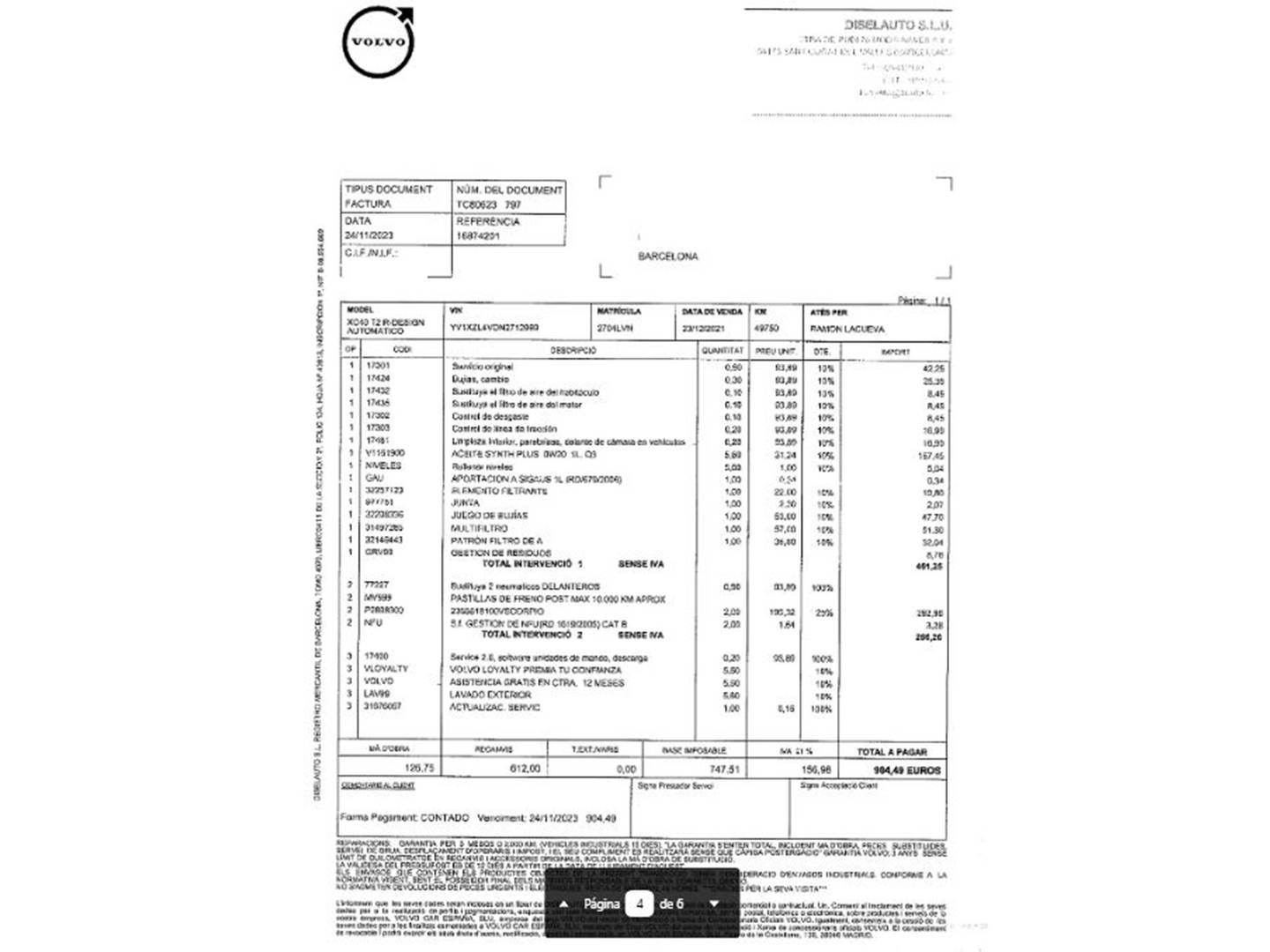 Foto del mantenimiento del Volvo XC40 Volvo XC40 T2 R-Design Auto (129 CV)