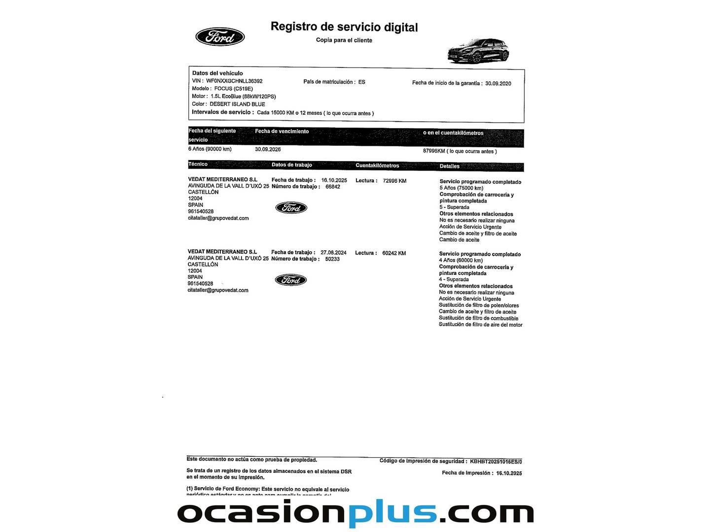 Foto del mantenimiento del Ford Focus Ford Focus 1.5 Ecoblue ST-Line (120 CV)