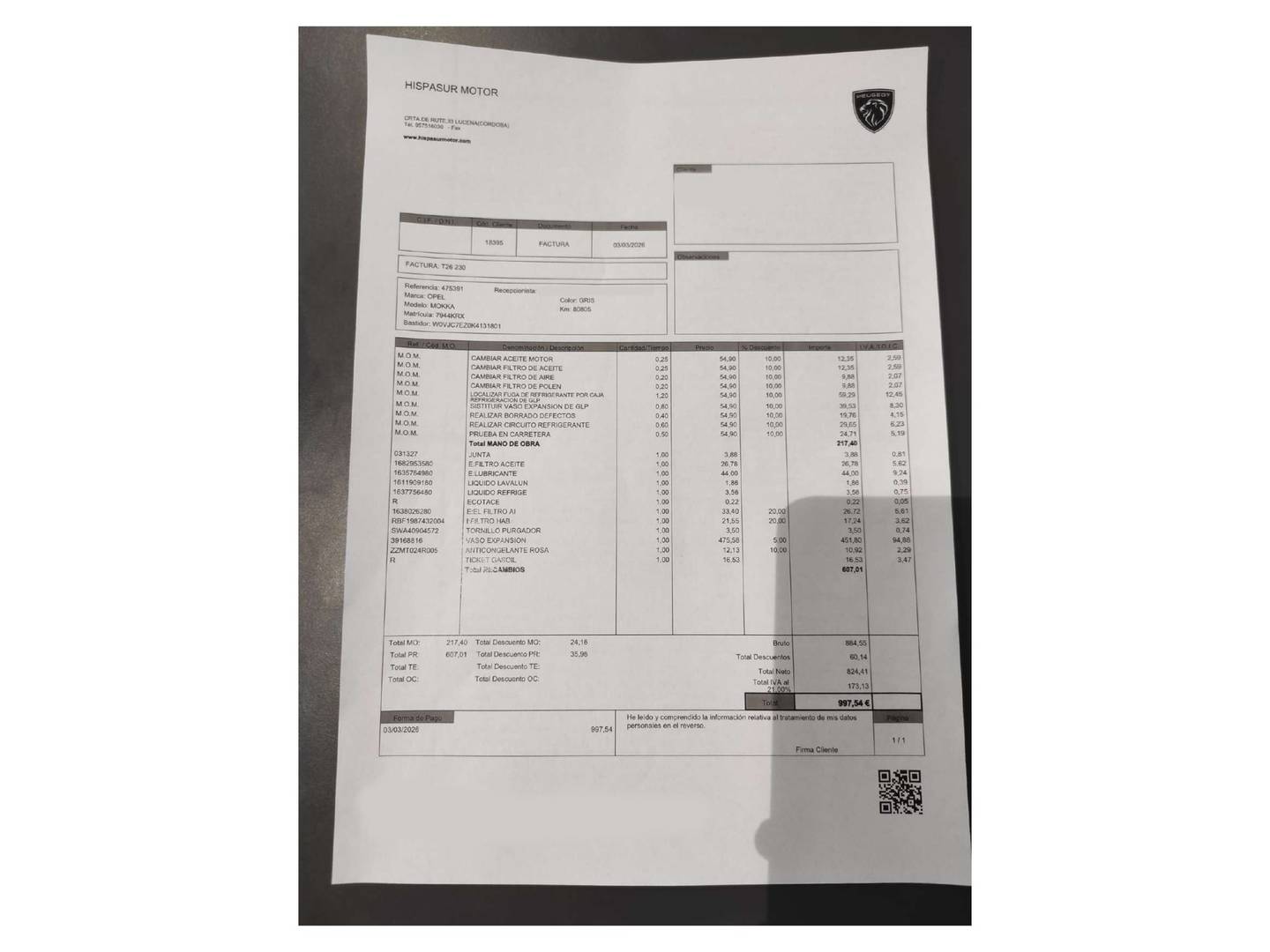 Foto del mantenimiento del Opel Mokka X Opel Mokka X 1.4 Turbo GLP Selective 4X2 (140 CV)