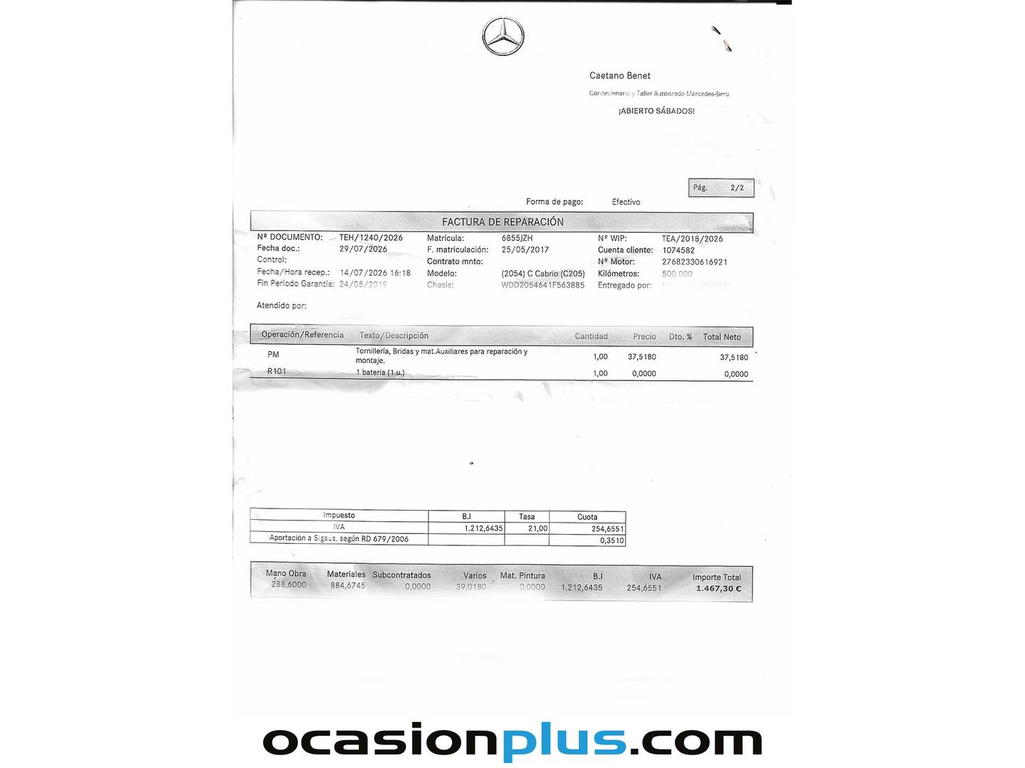Foto del mantenimiento del Mercedes Clase C Mercedes Clase C Cabrio 43 Mercedes-AMG 4Matic (367 CV)