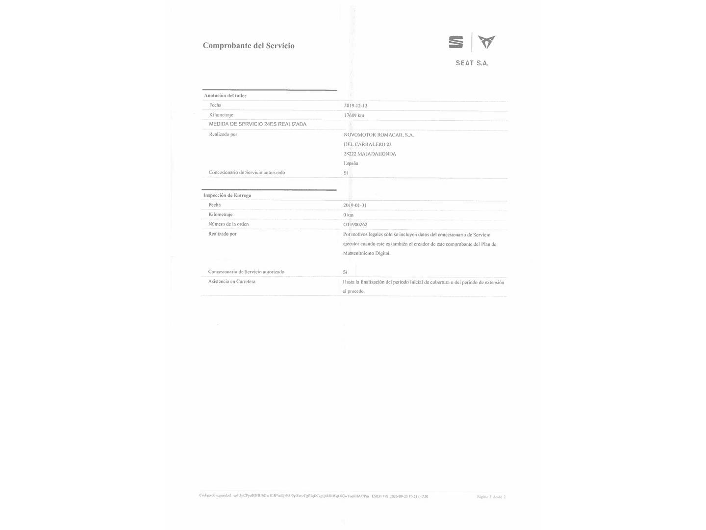 Foto del mantenimiento del Seat Ateca Seat Ateca 1.5 TSI S&S Style DSG (150 CV)