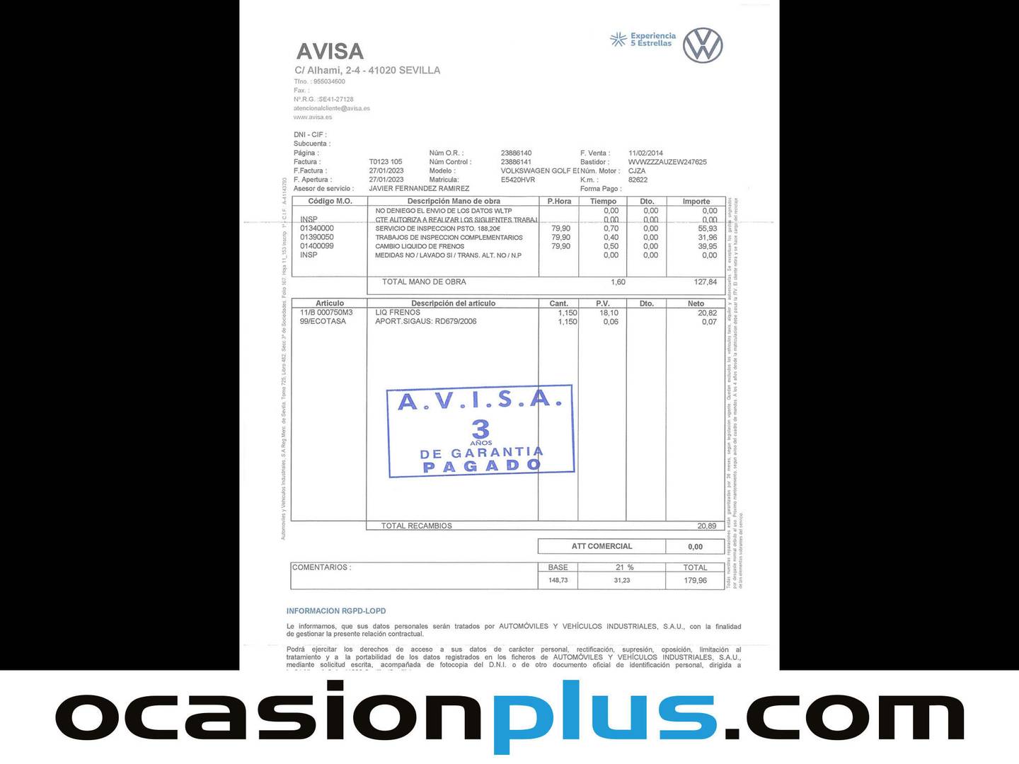 Foto del mantenimiento del Volkswagen Golf Volkswagen Golf Edition 1.2 TSI BMT (105 CV)