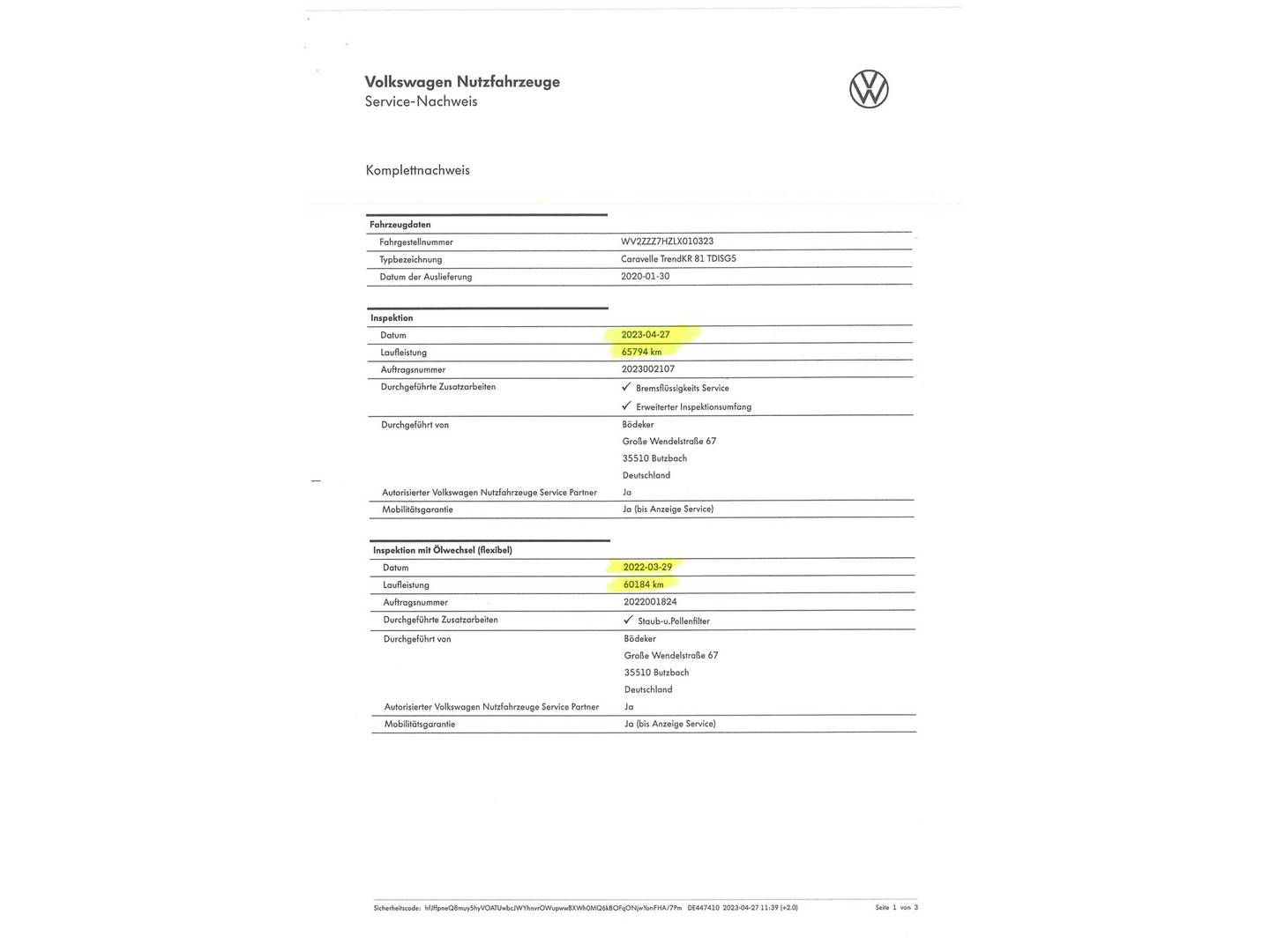 Foto del mantenimiento del Volkswagen Caravelle Volkswagen Caravelle Origin Batalla Corta 2.0 TDI BMT (110 CV) 9 Plazas