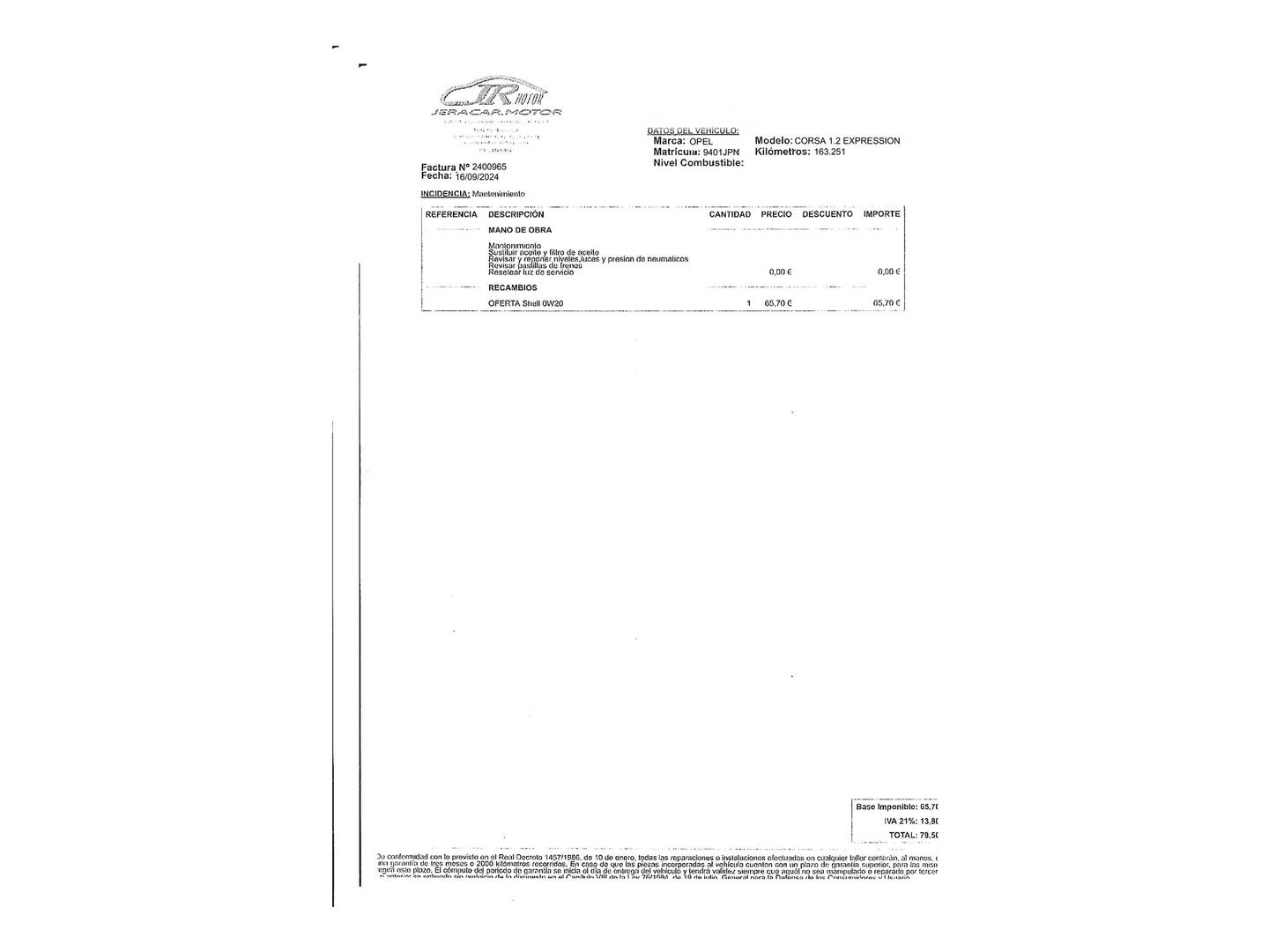 Foto del mantenimiento del Opel Corsa Opel Corsa 1.4 Expression (75 CV)