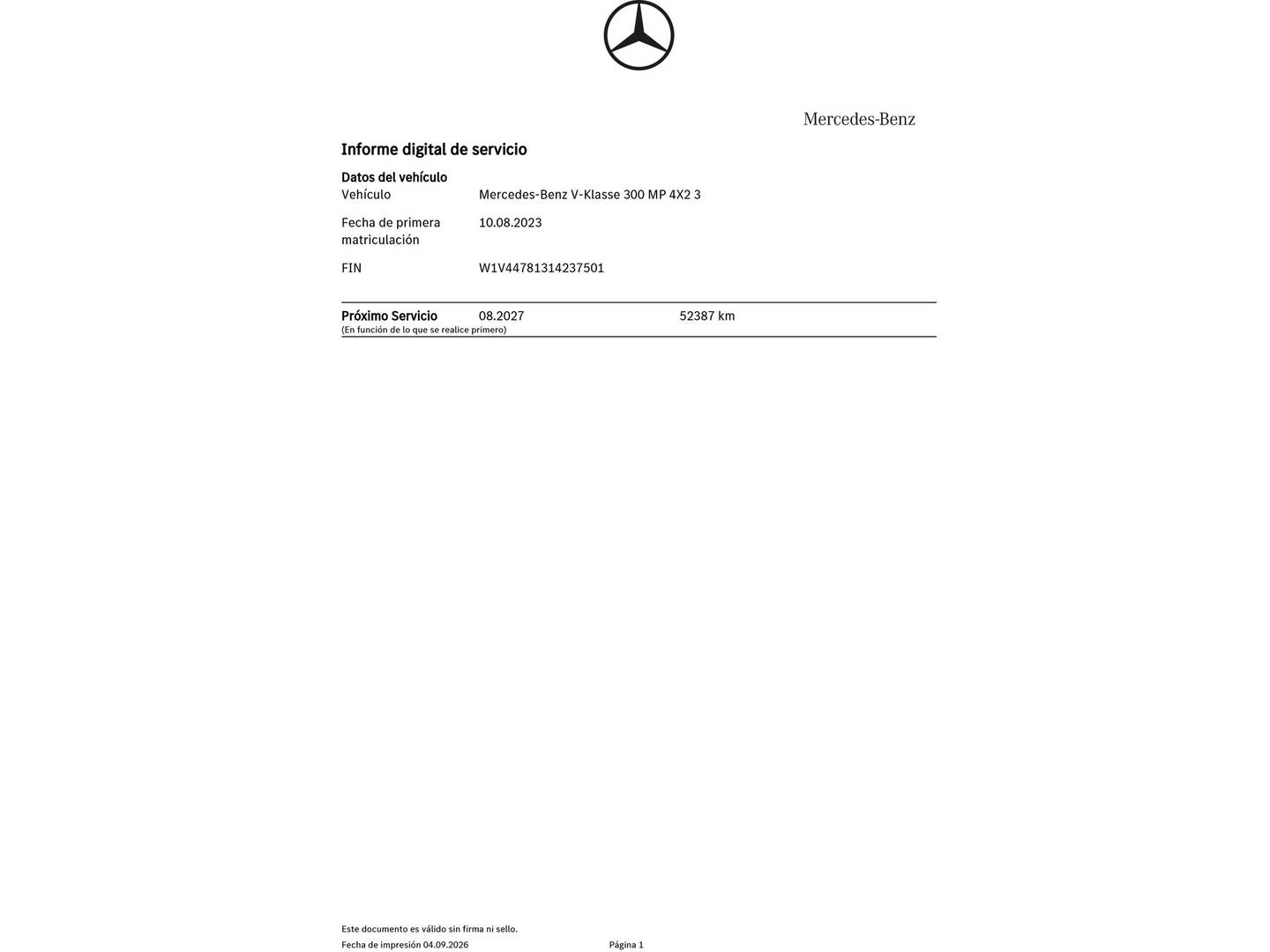 Foto del mantenimiento del Mercedes Clase V Mercedes Clase V 300 d Marco Polo Horizon Largo 4matic (239 CV)