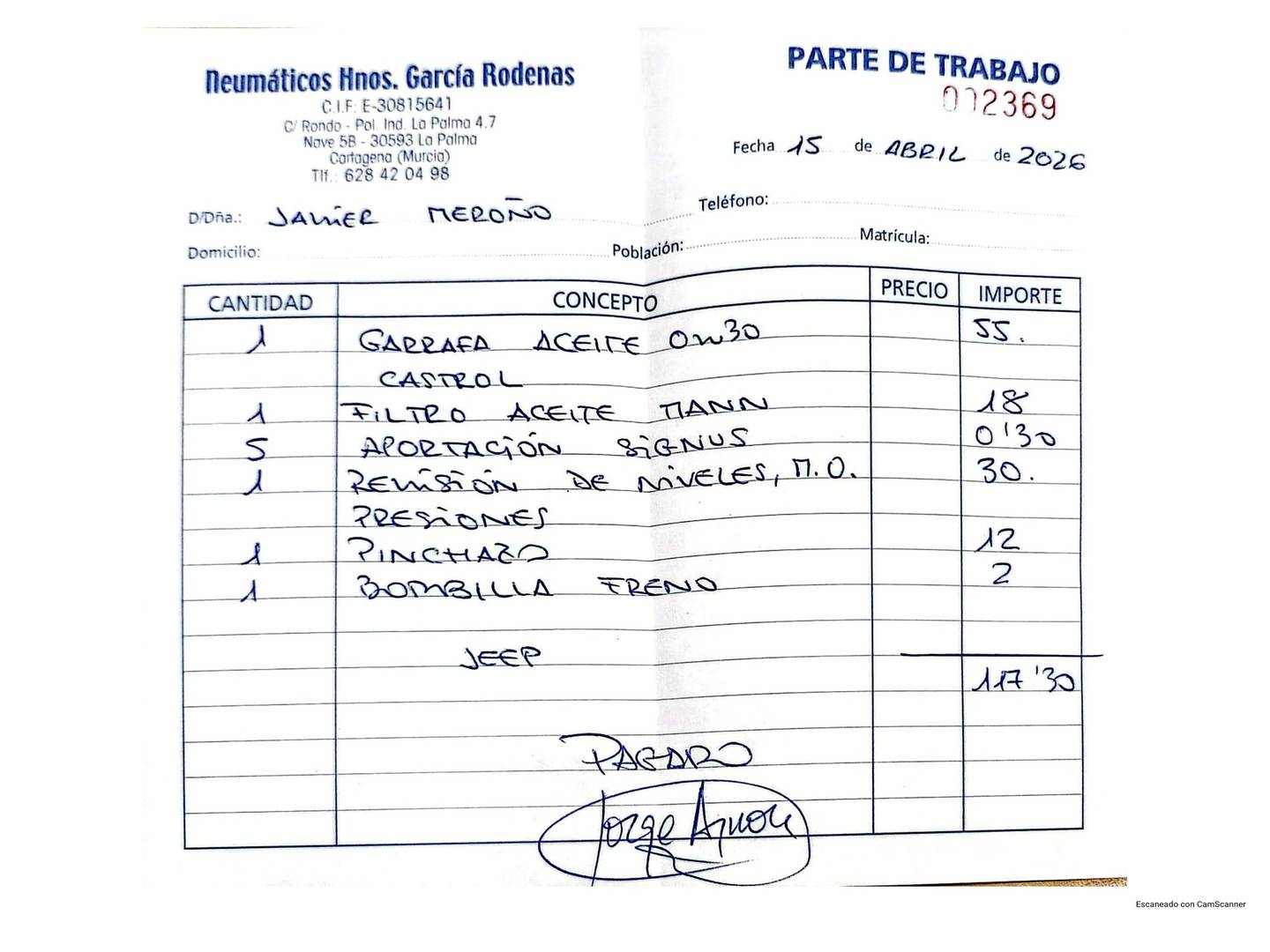 Foto del certificado del Jeep Compass Jeep Compass 1.6 Multijet Longitude 4x2 (120 CV)