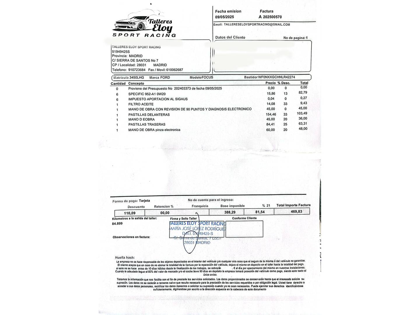 Foto del mantenimiento del Ford Focus Ford Focus 1.5 Ecoblue Trend+ (120 CV)