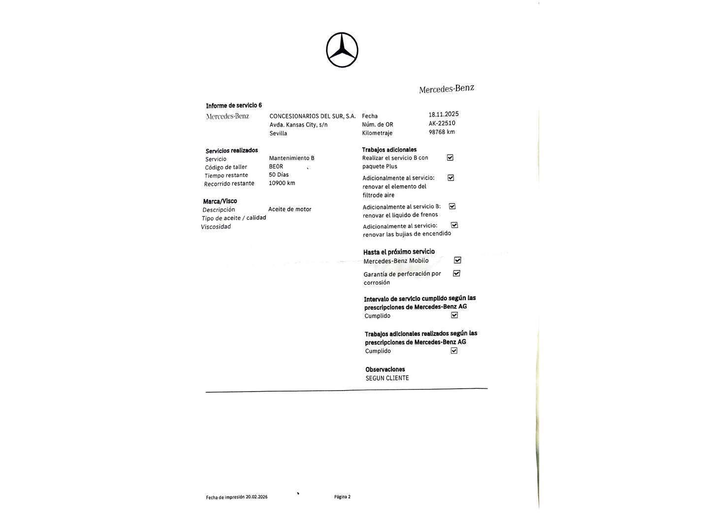 Foto del mantenimiento del Mercedes Clase GLC Mercedes GLC 200 4Matic (197 CV) Pack AMG