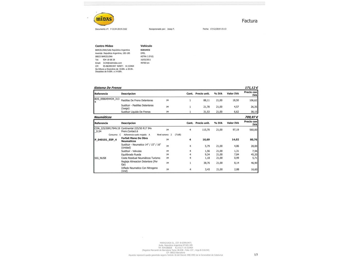 Foto del mantenimiento del Opel Astra Opel Astra 1.7 CDTI Enjoy (110 CV)