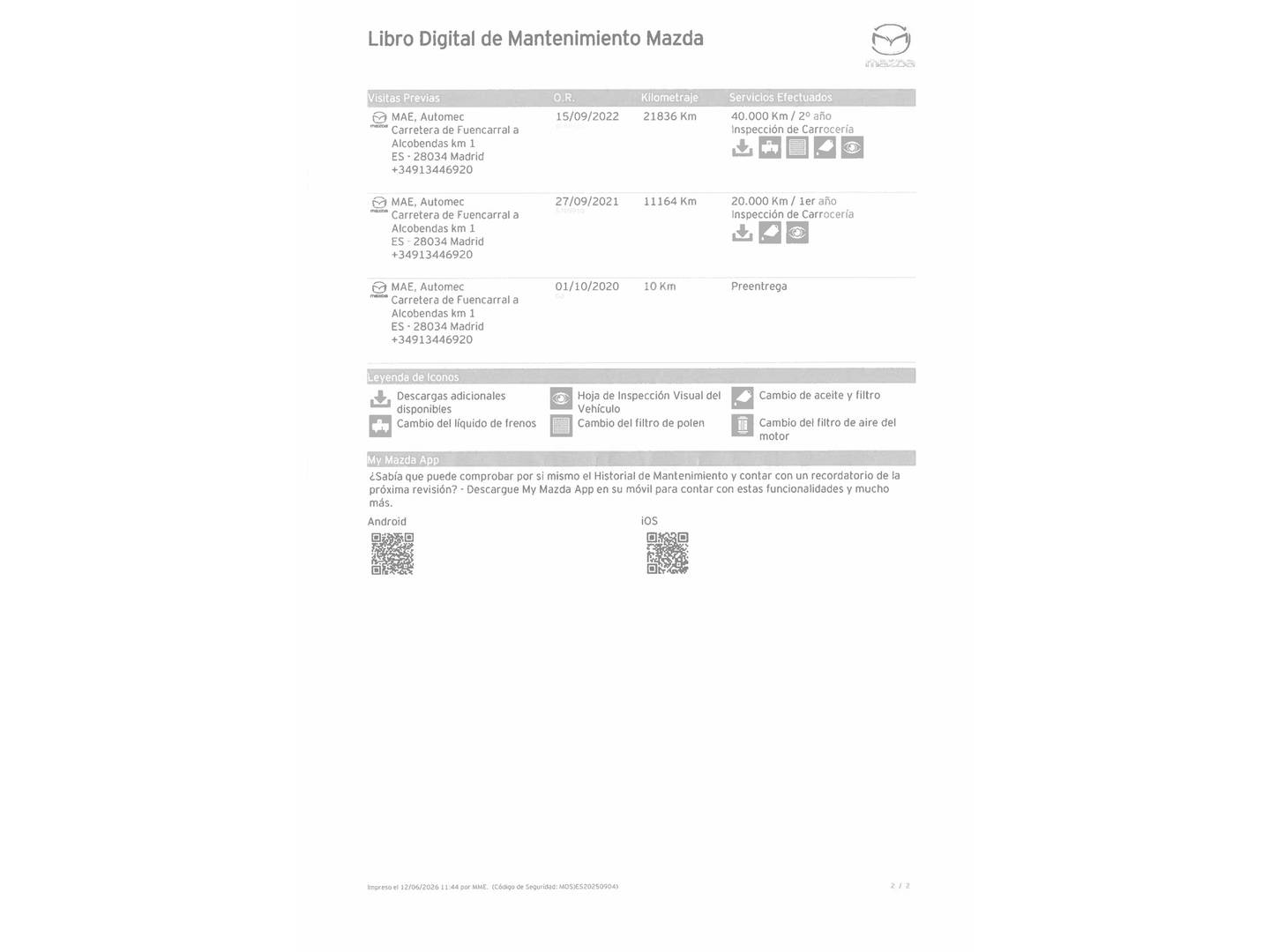 Foto del mantenimiento del Mazda CX-3 Mazda CX-3 2.0 G Zenith 2WD AT  (121 CV)