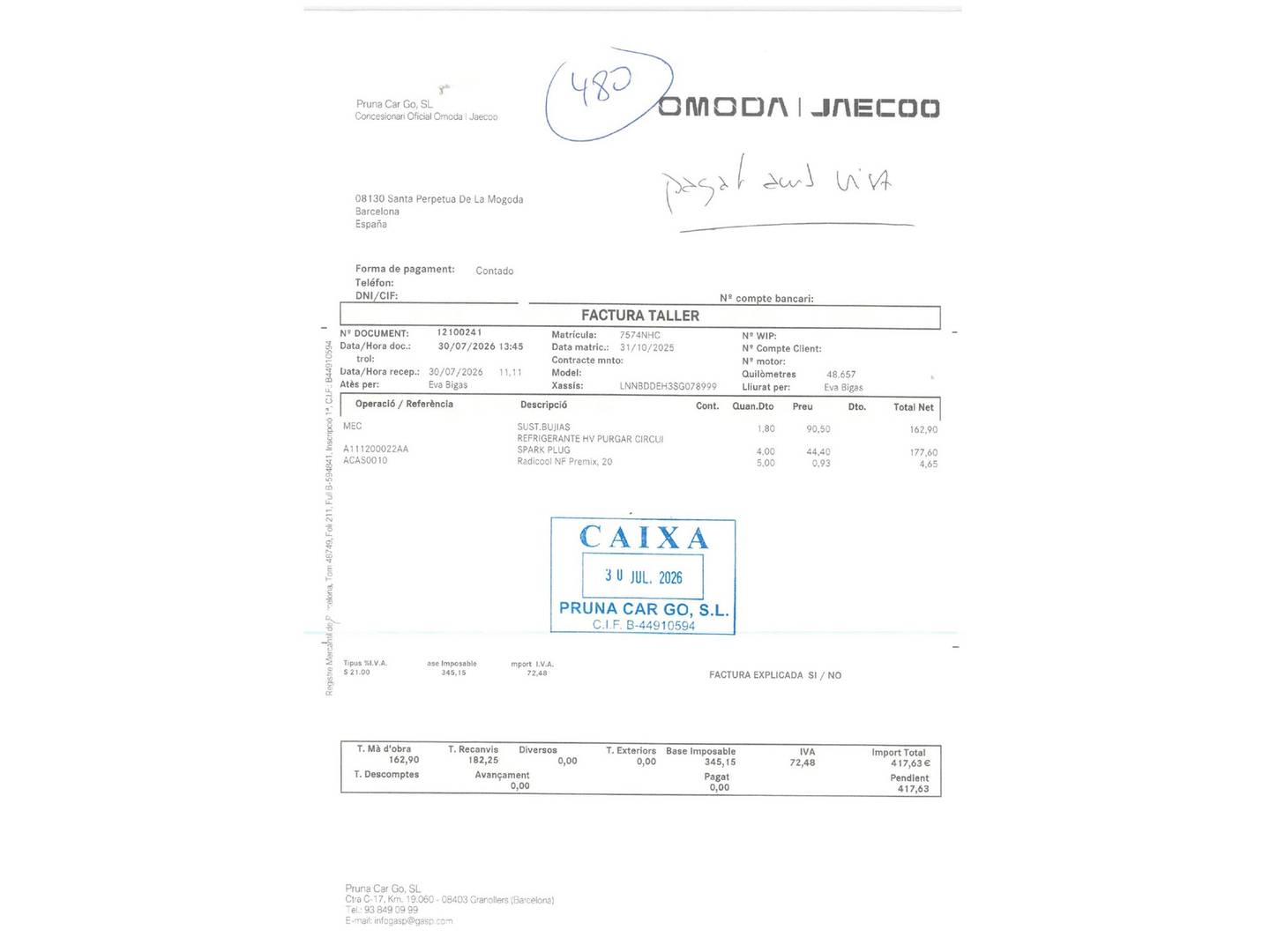 Foto del mantenimiento del OMODA 9 OMODA 9 1.5 TGDI SHS Premium AWD (537 CV) 4x4